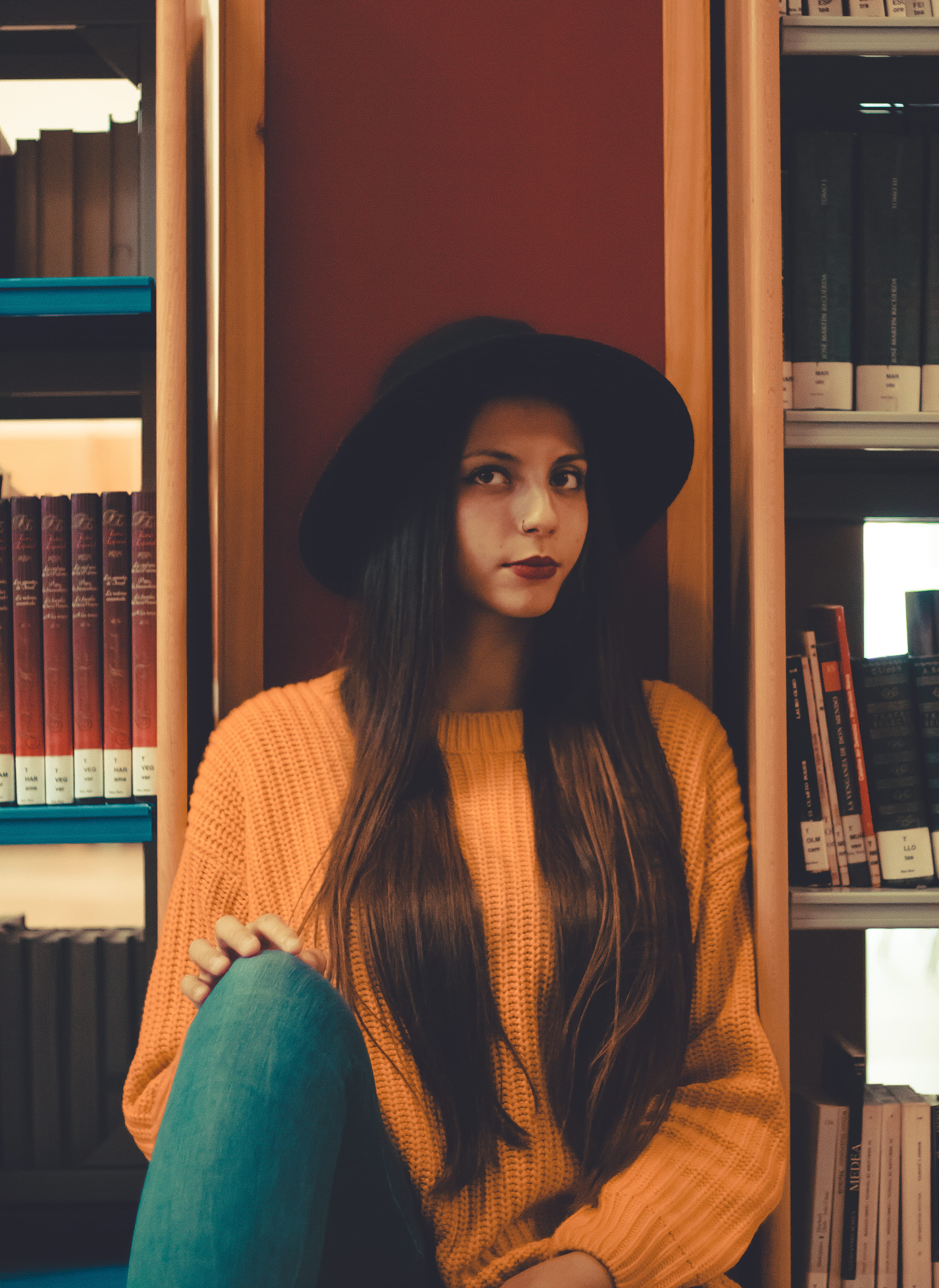 table, wood, wearing, one person, long hair, young adult, shelf, women, home interior, flooring, woman, night life, 4K, indoors, real people, cupboard, Phone HD Wallpaper