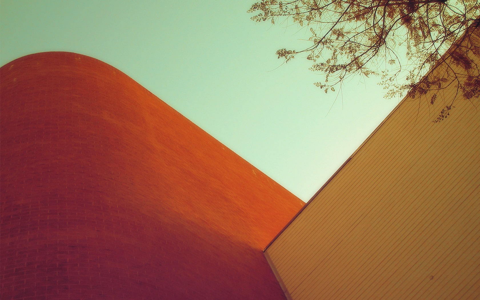 orange, building, red, photography, 720P, filter, clear sky, architecture, shapes, sky, simple, yellow, HD Wallpaper