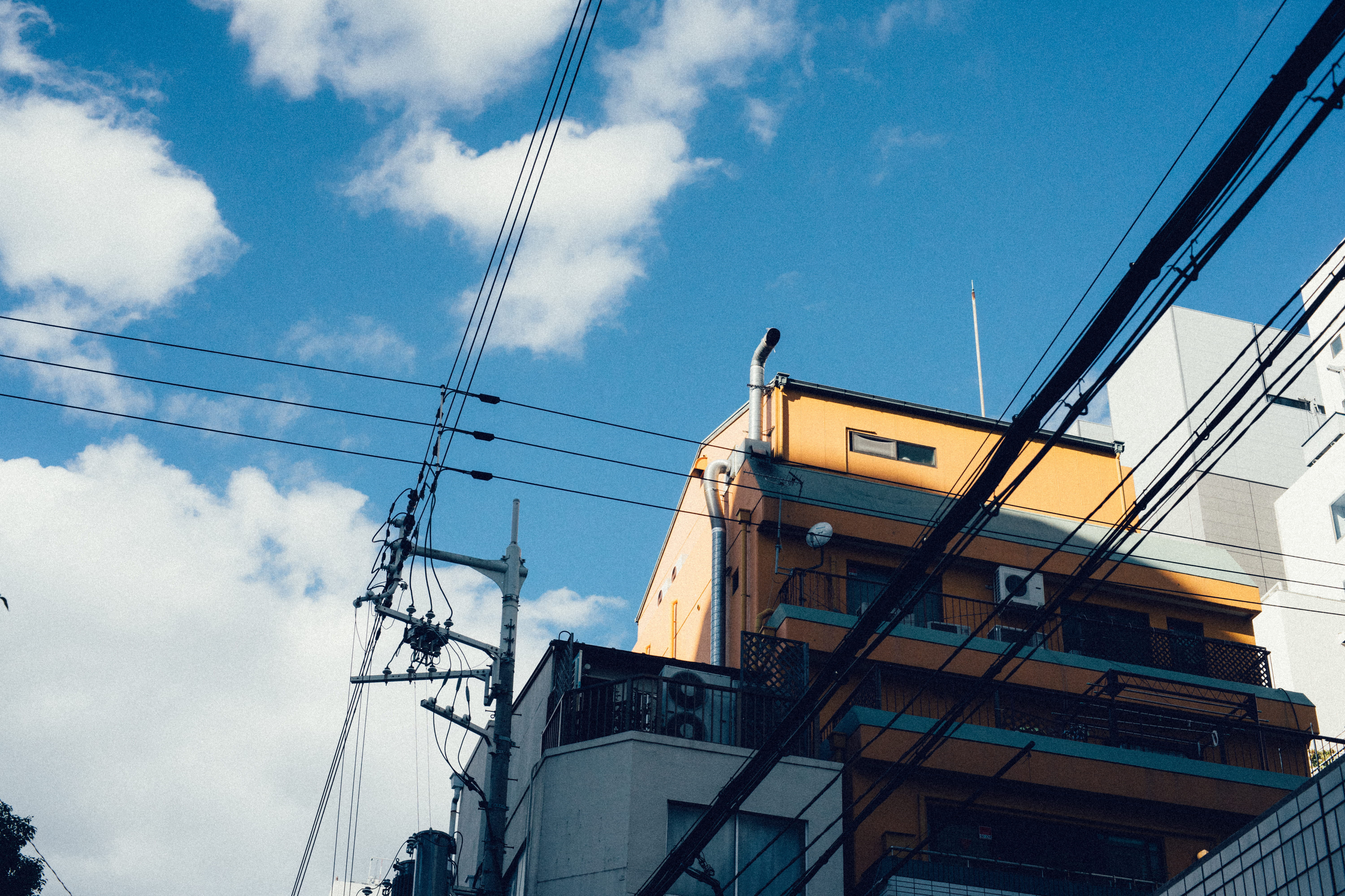 outdoors, sky, transportation, day, construction industry, japan, Street Photography, mode of transportation, power line, nature, no people, low angle view, HD Wallpaper