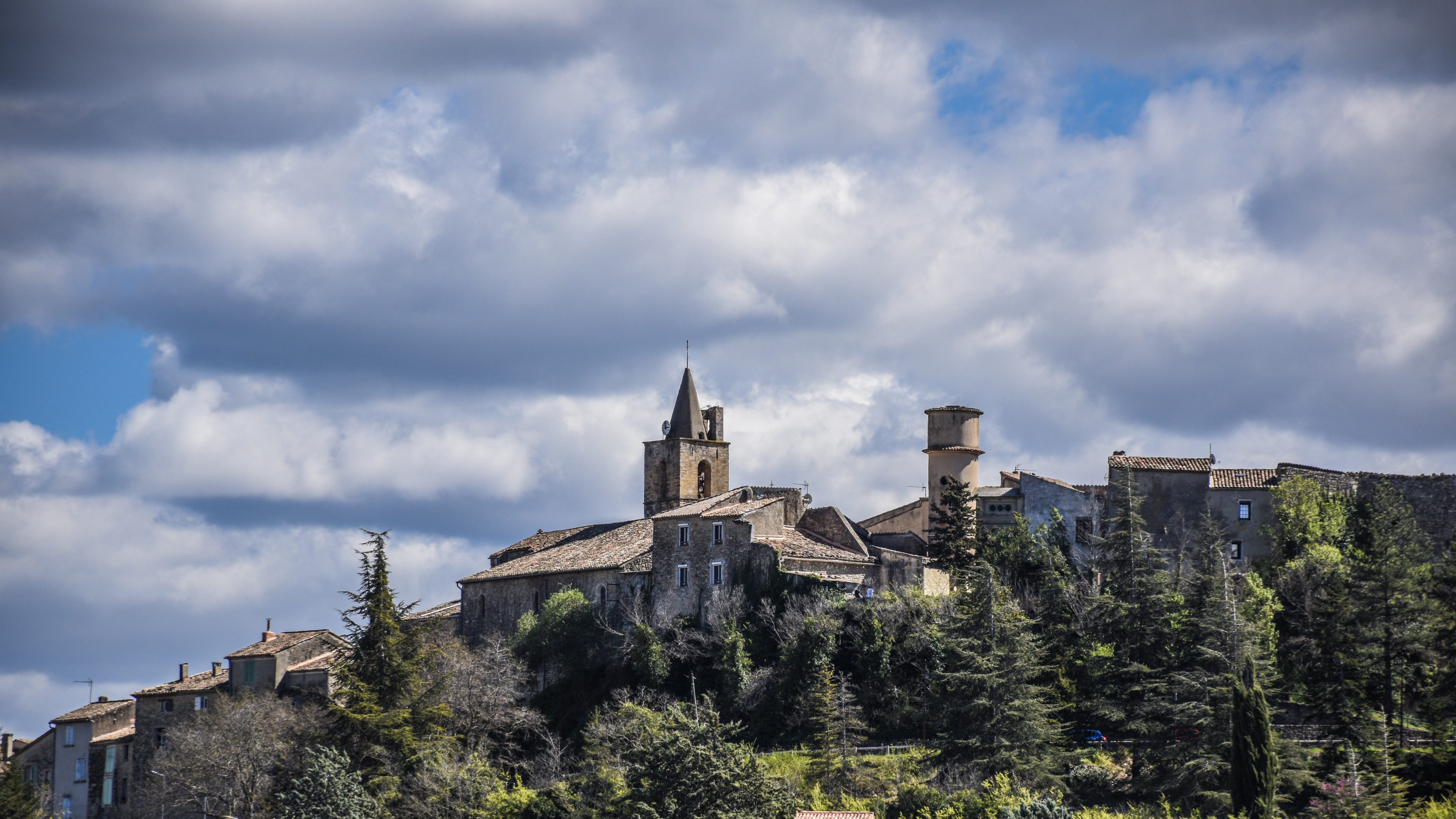rustic, cloud - sky, history, city, europe, low angle view, greenery, scenic, village, 5K, travel, no people, clouds, scenery, outdoors, tourism, sky, HD Wallpaper