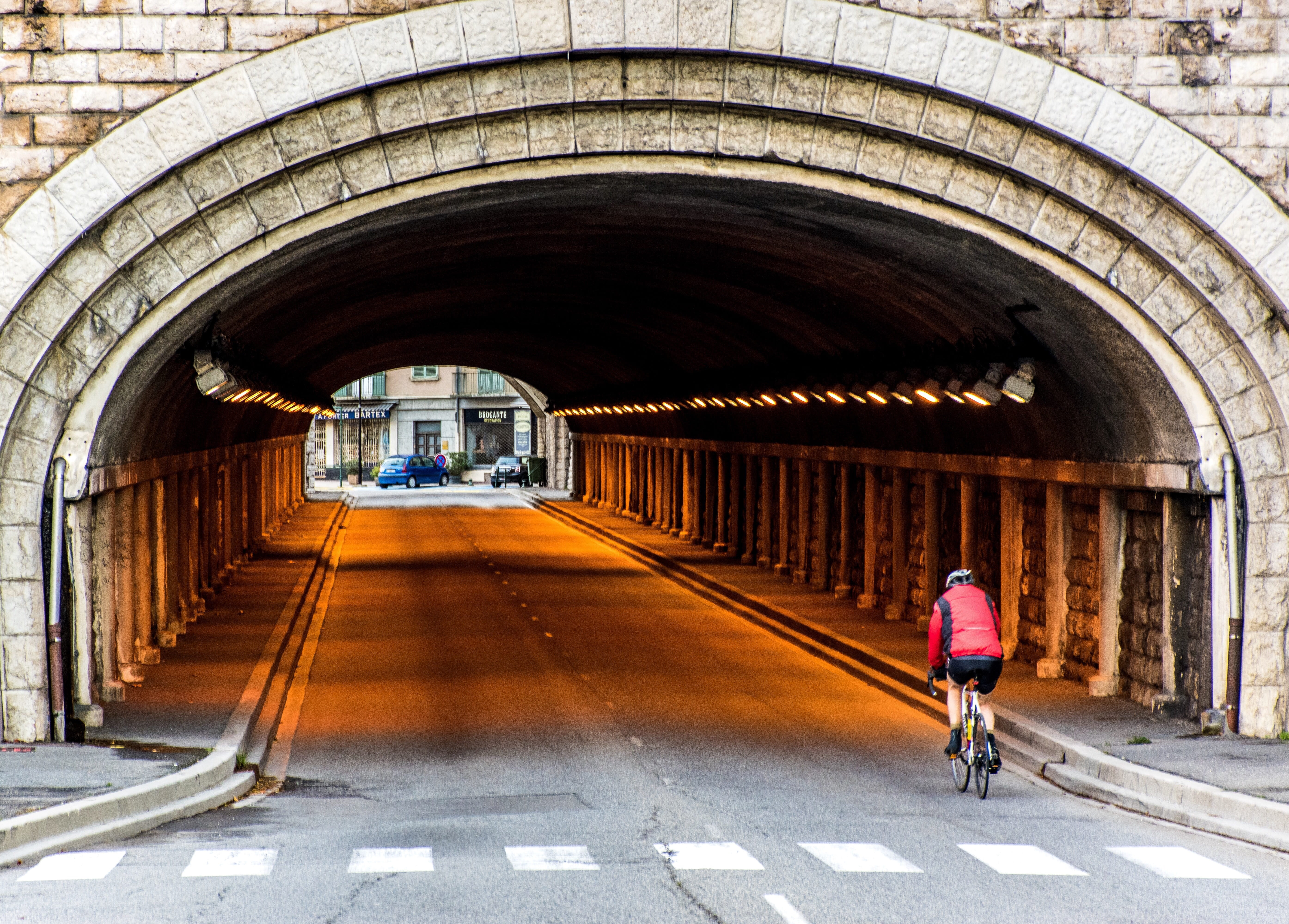editorial, tunnel, riding, real people, built structure, bicycle, women, crosswalk, south of france, travel, france, architecture, roadway, mode of transportation, HD Wallpaper