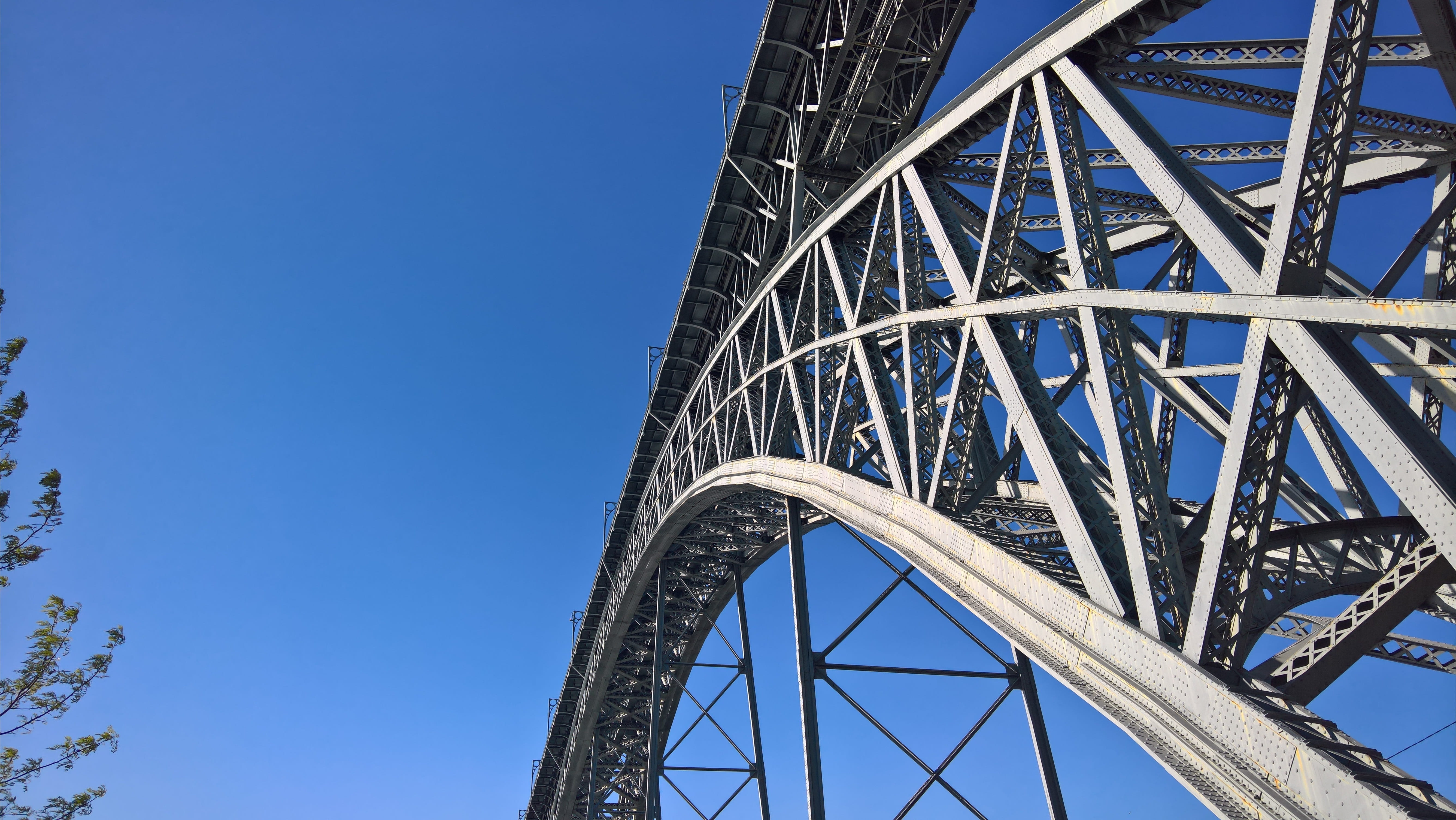 outdoors, metal, Bridge, Architecture, built structure, travel, arch bridge, clear sky, travel destinations, porto bridge, Douro, day, low angle view, curve, HD Wallpaper