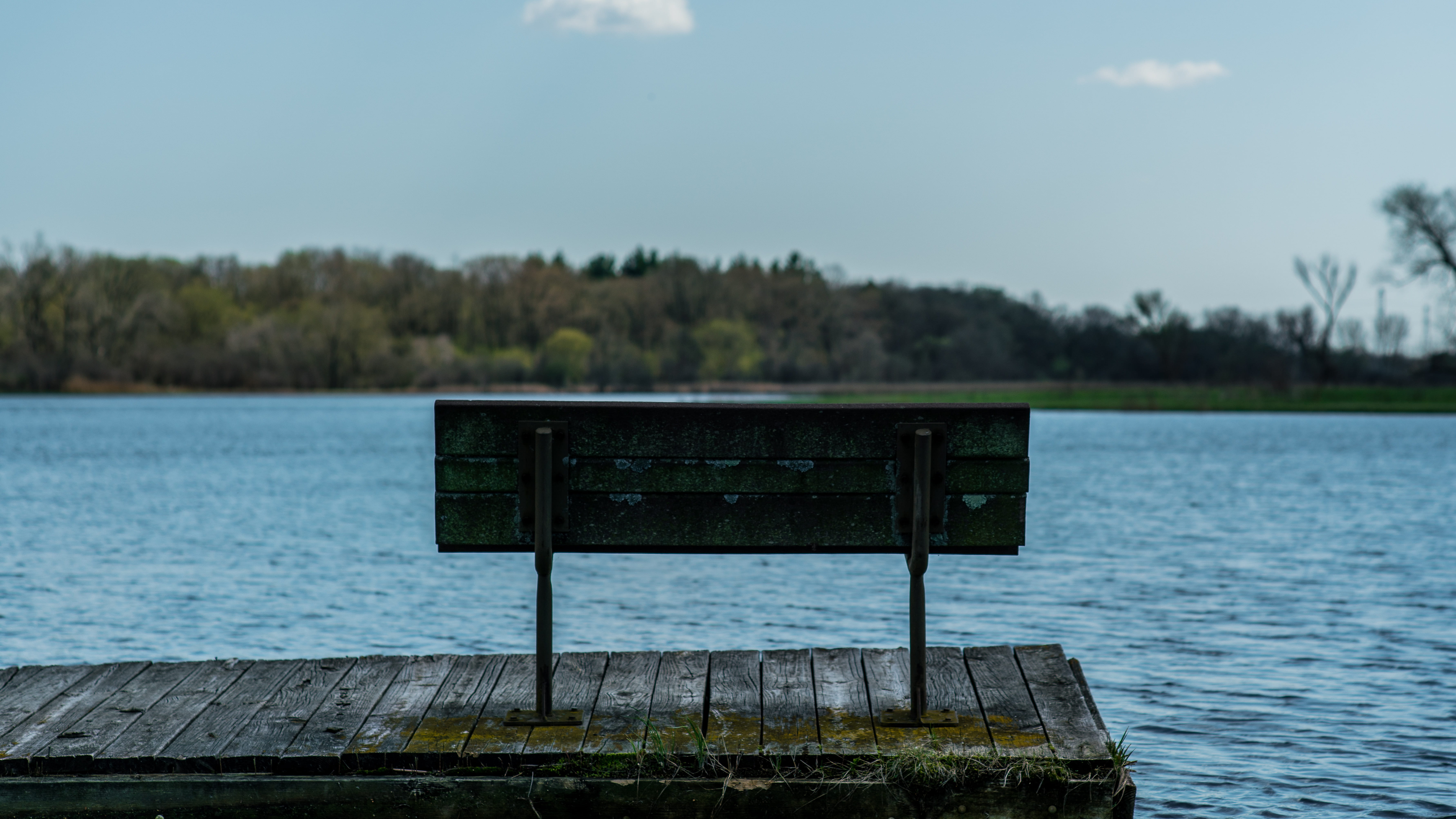 day, tranquility, park, empty, 5K, grass, weathered, outdoors, water, bench, tranquil scene, moraine hills state park, no people, nature, scenics - nature, HD Wallpaper