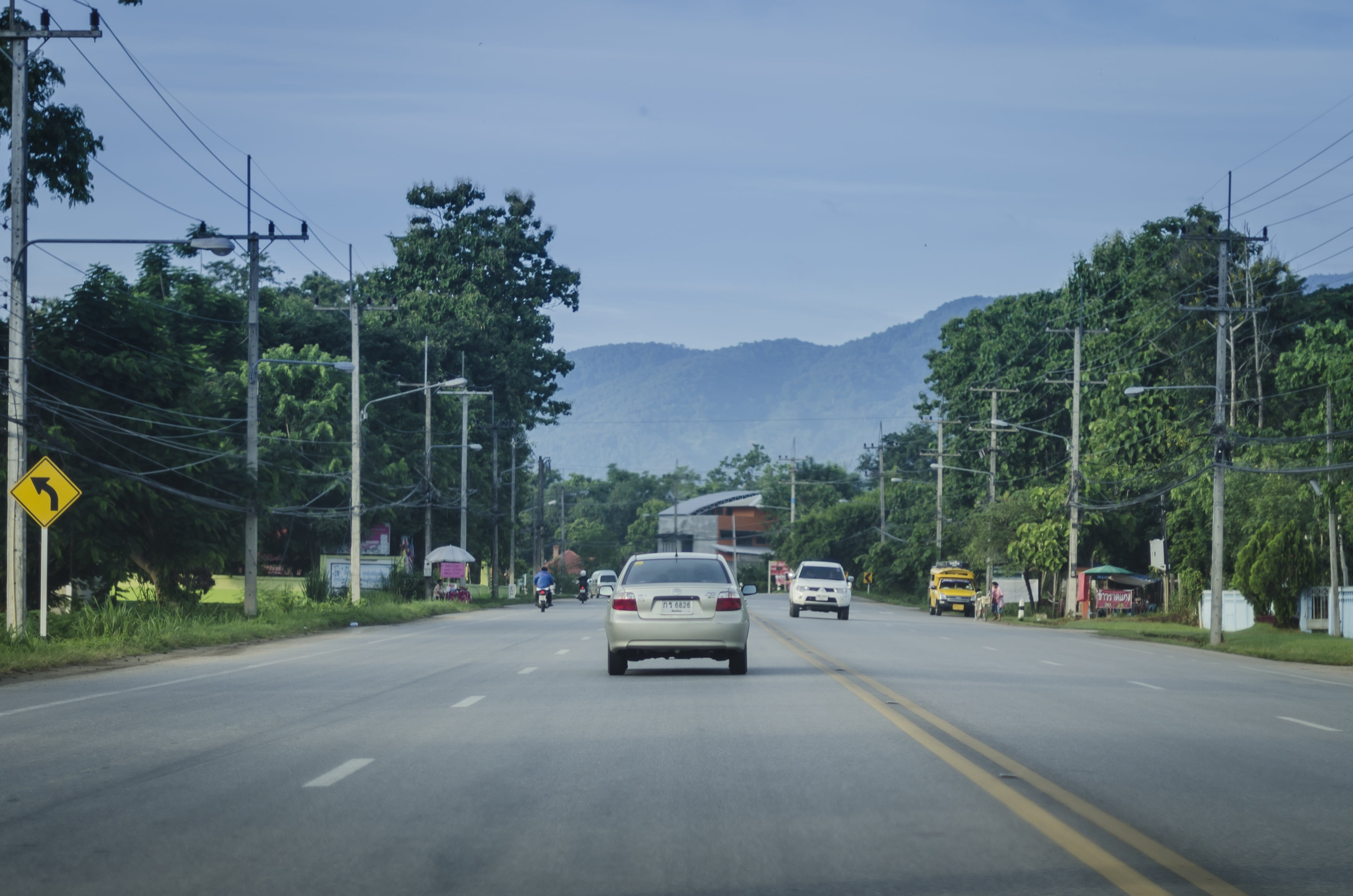 plant, growth, no people, land vehicle, outdoors, transport, curve, street, lane, cable, speed, day, highway, empty, car, car road, landscape, motor vehicle, HD Wallpaper