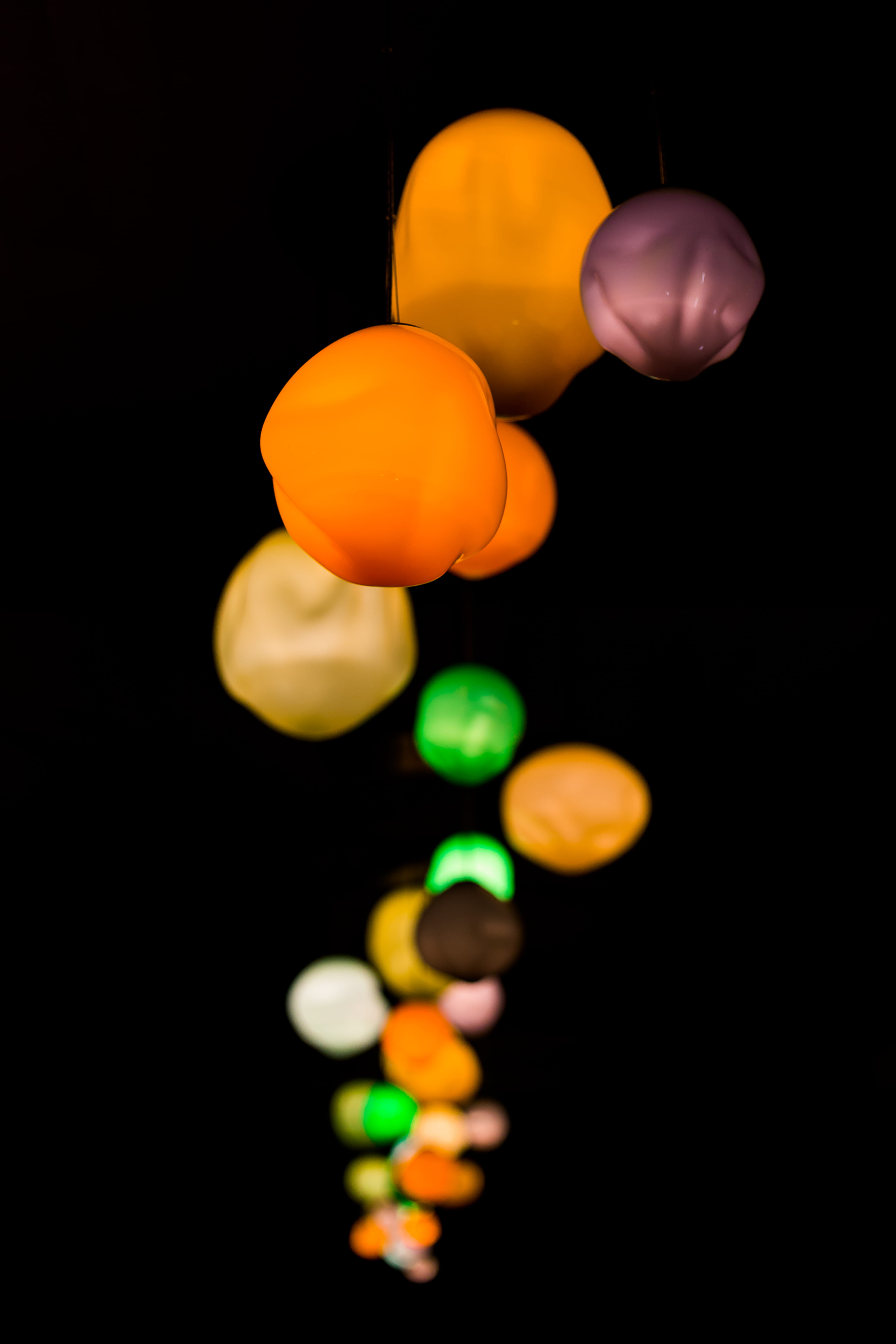 no people, art, choice, lights, circle, hall wines st. helena, vineyard, winery, blown glass, large group of objects, night, design, studio shot, mid-air, Phone HD Wallpaper