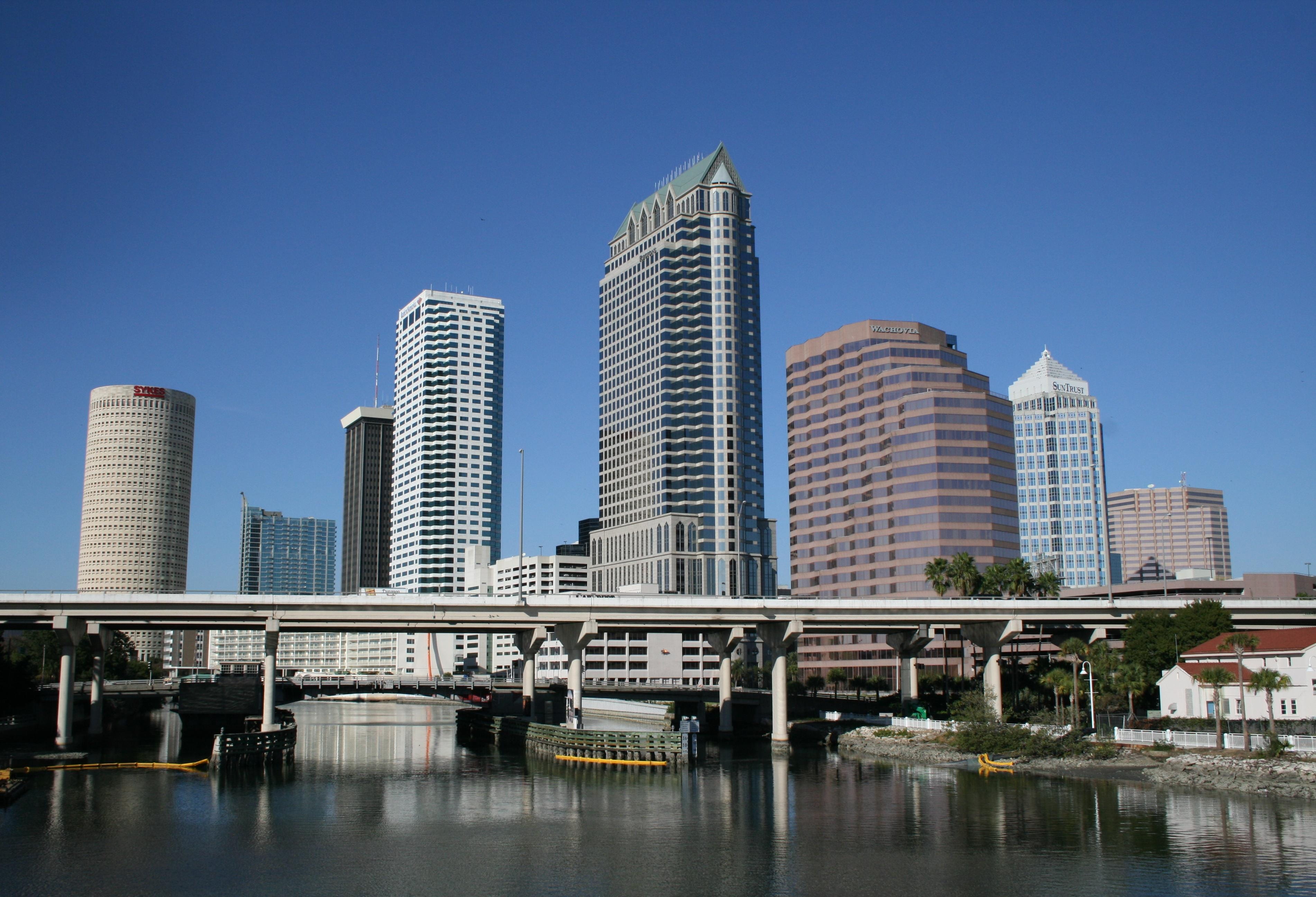 water, building exterior, architecture, skyline, built structure, bay, tampa, sky, cityscape, urban skyline, outdoors, no people, reflection, skyscraper, HD Wallpaper