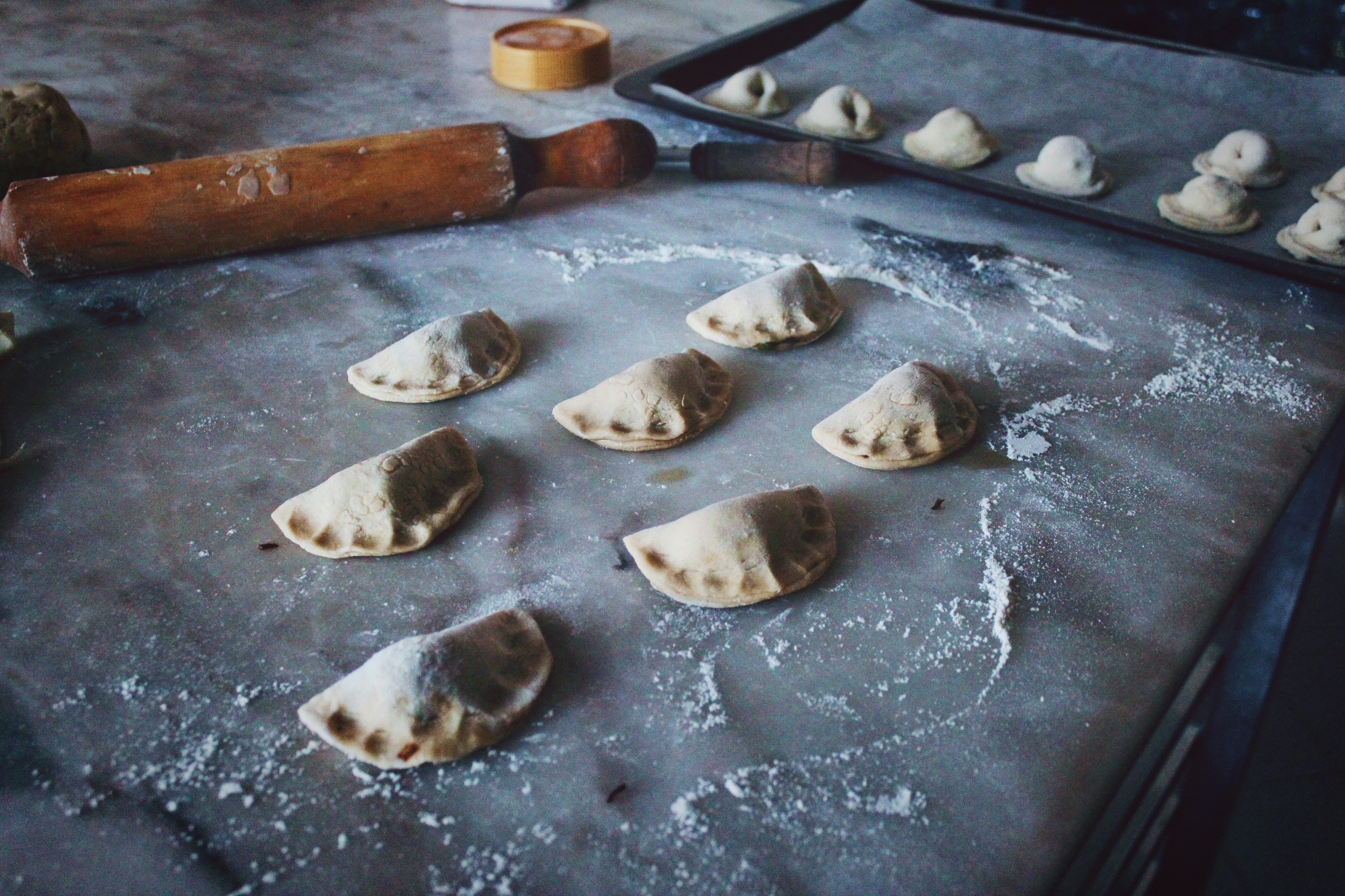 preparation, beside, healthy eating, food and drink, wellbeing, baking sheet, pastry, kitchen utensil, rolling pin, raw food, tray, no people, dumpling, HD Wallpaper