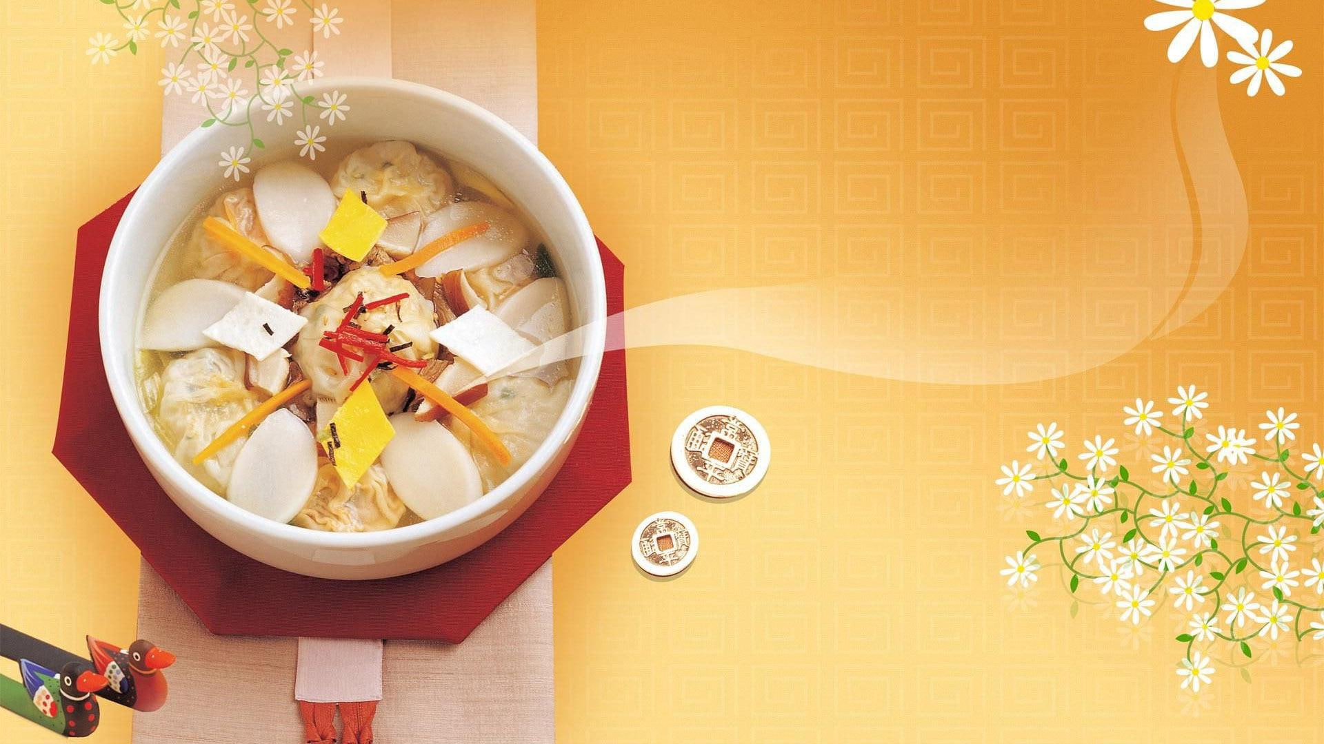 filled, soup, 1920x1080, cutted, digital art, china, bowl, white, chinese, ceramic, dumplings, food, 1080P, vegetables, HD Wallpaper