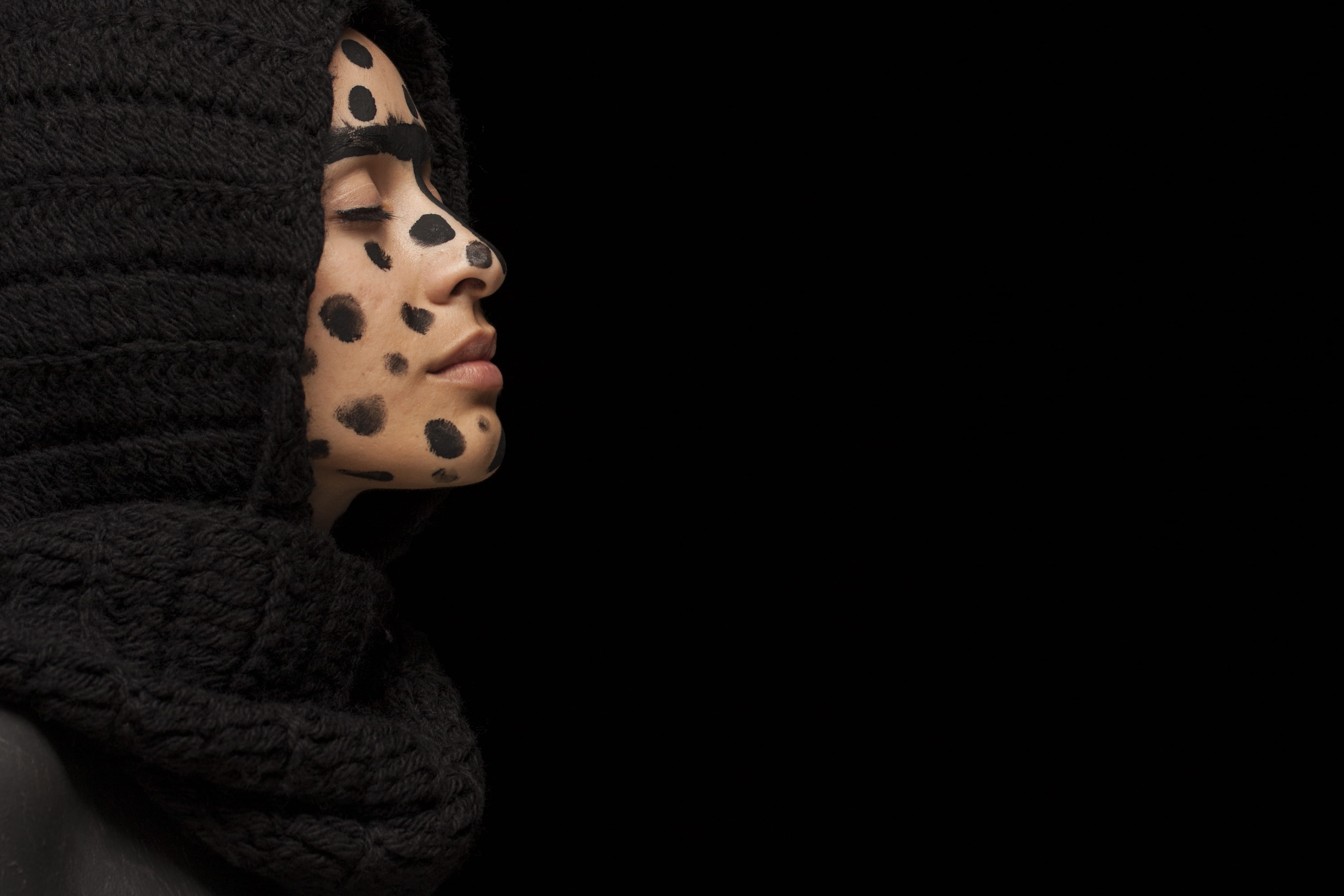 dots, one person, human body part, fashion, beauty, warm clothing, girl, human face, face, copy space, pose, headshot, person, art and craft, 4K, human, HD Wallpaper