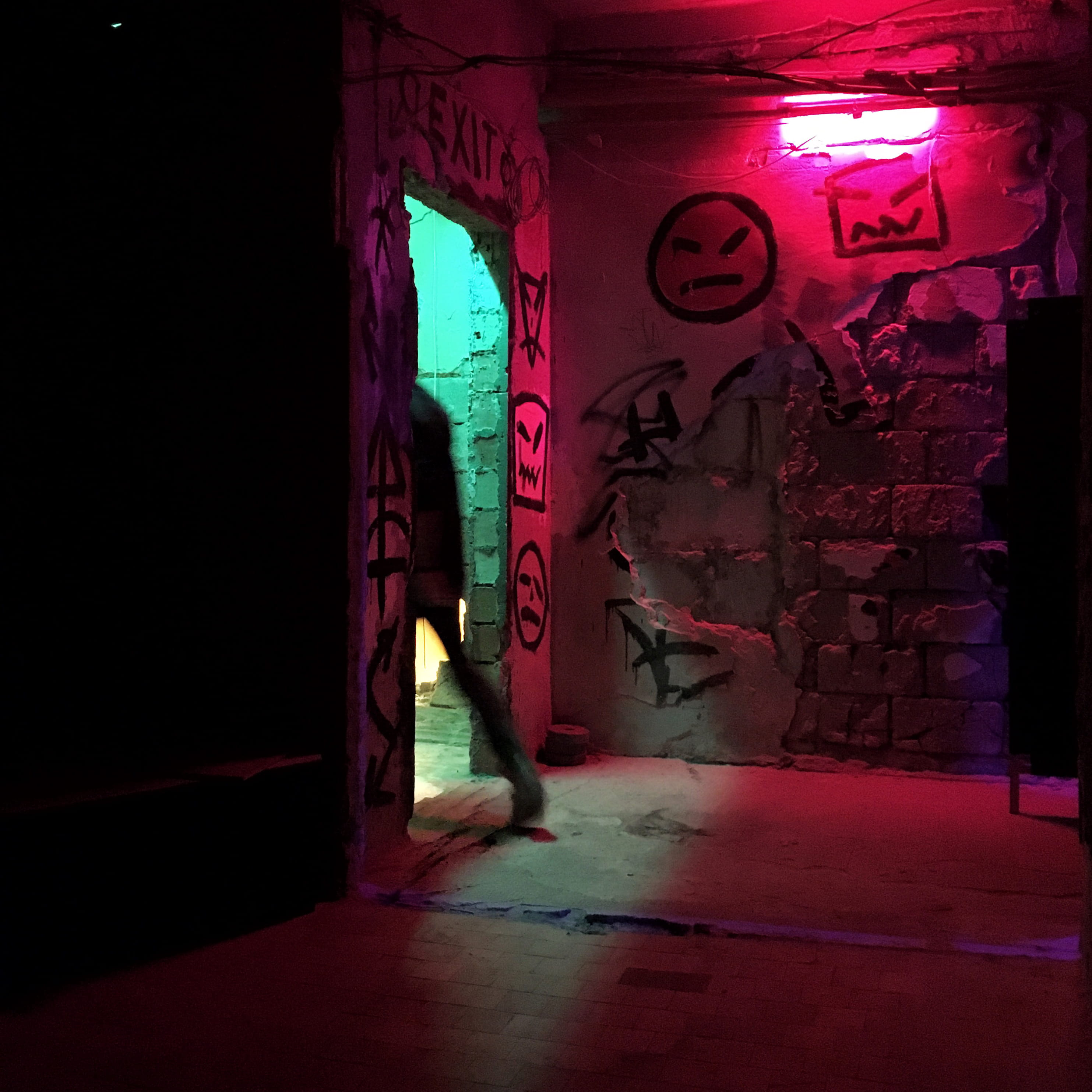 no people, building, domestic room, entrance, graffiti, wall - building feature, 2K, silhouette, spooky, indoors, ukraine, red, illuminated, house, night, Phone HD Wallpaper