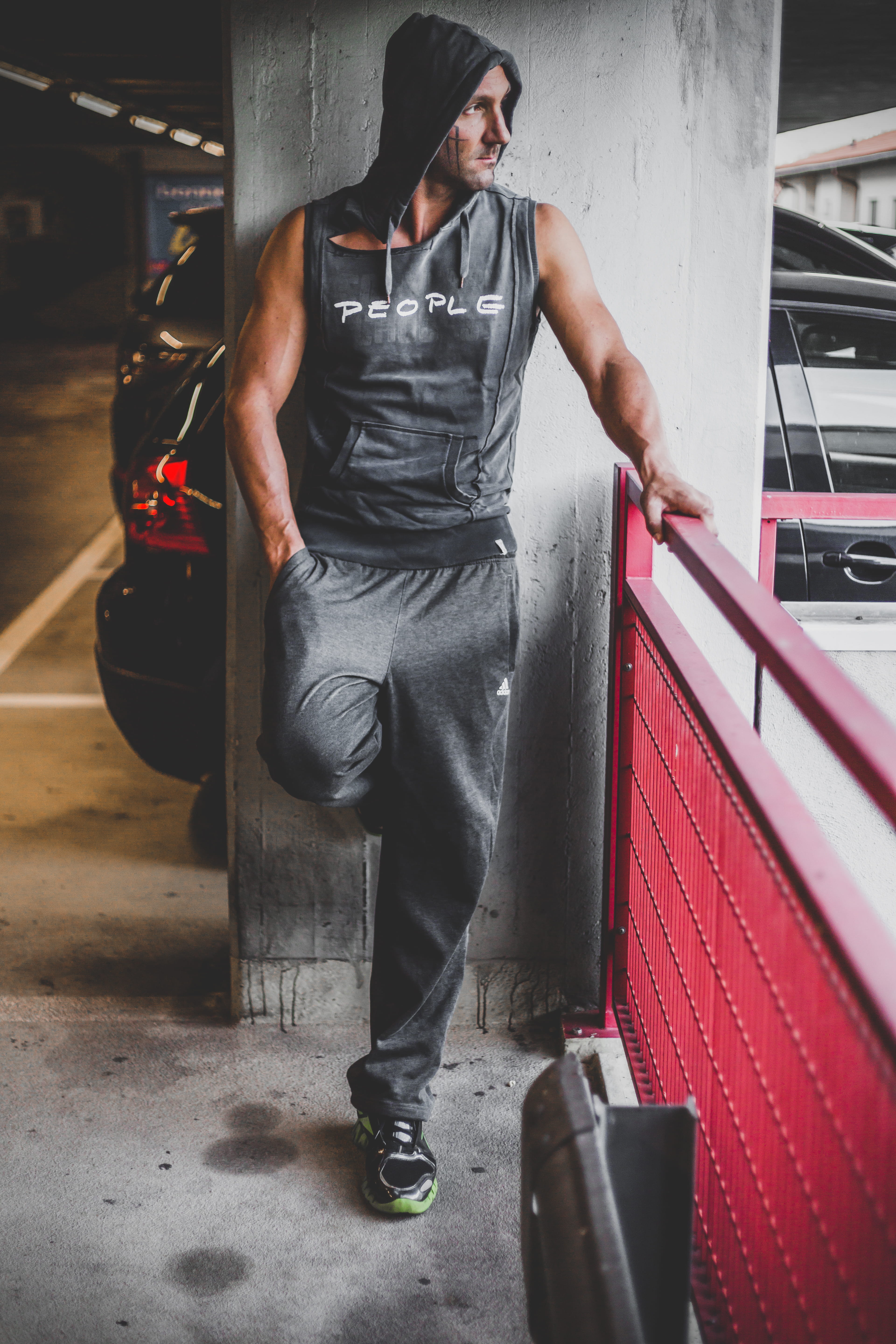 standing, parking deck, fashion, young men, wearing, beside, young adult, red, occupation, holding, lights, casual clothing, transportation, full length, Phone HD Wallpaper