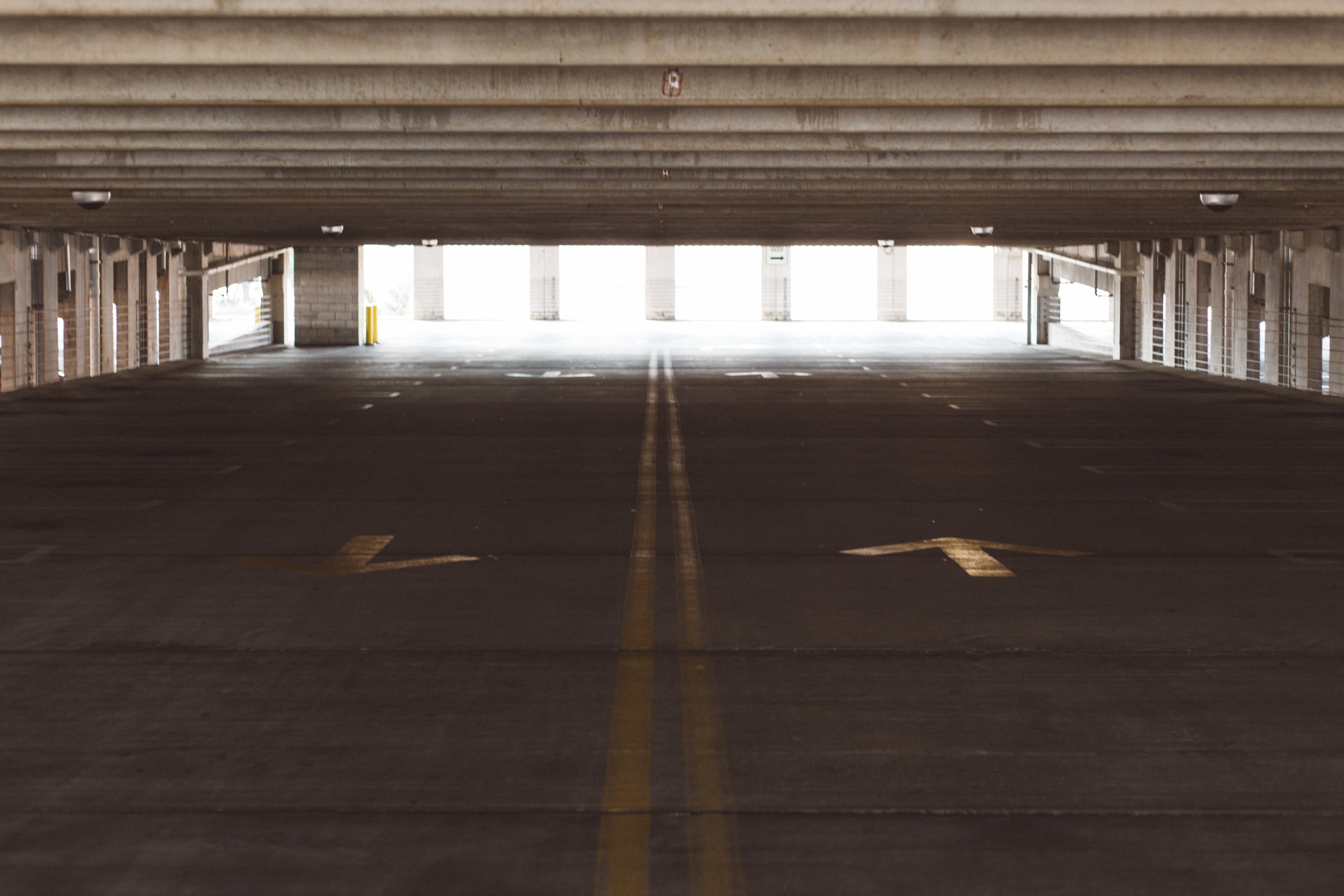parking garage, streets, no people, direction, nature, parking lot, long, ceiling, illuminated, 5K, street, built structure, transportation, concrete, HD Wallpaper