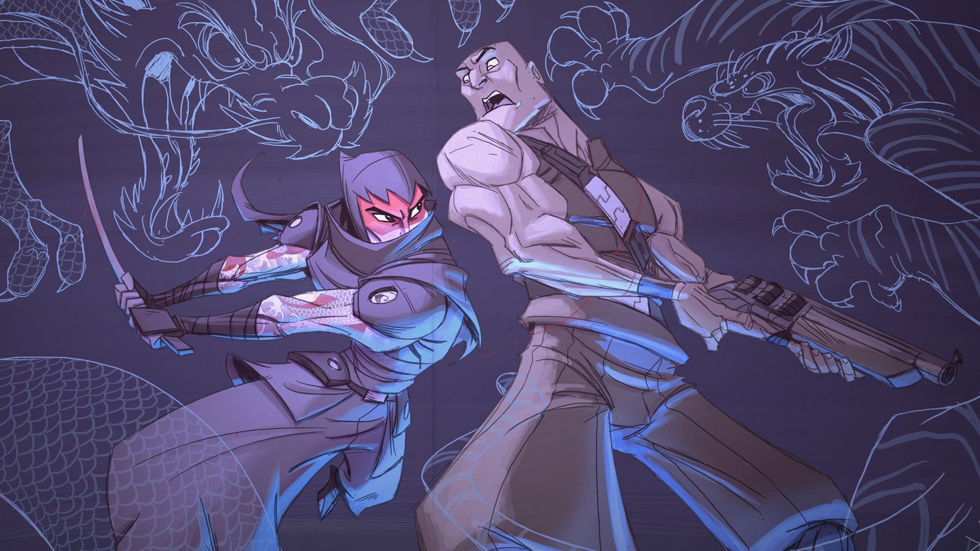 indoors, 1080P, Mark of the Ninja, young women, clothing, representation, emotion, two people, hairstyle, ninjas, creativity, adult, people, male likeness, HD Wallpaper