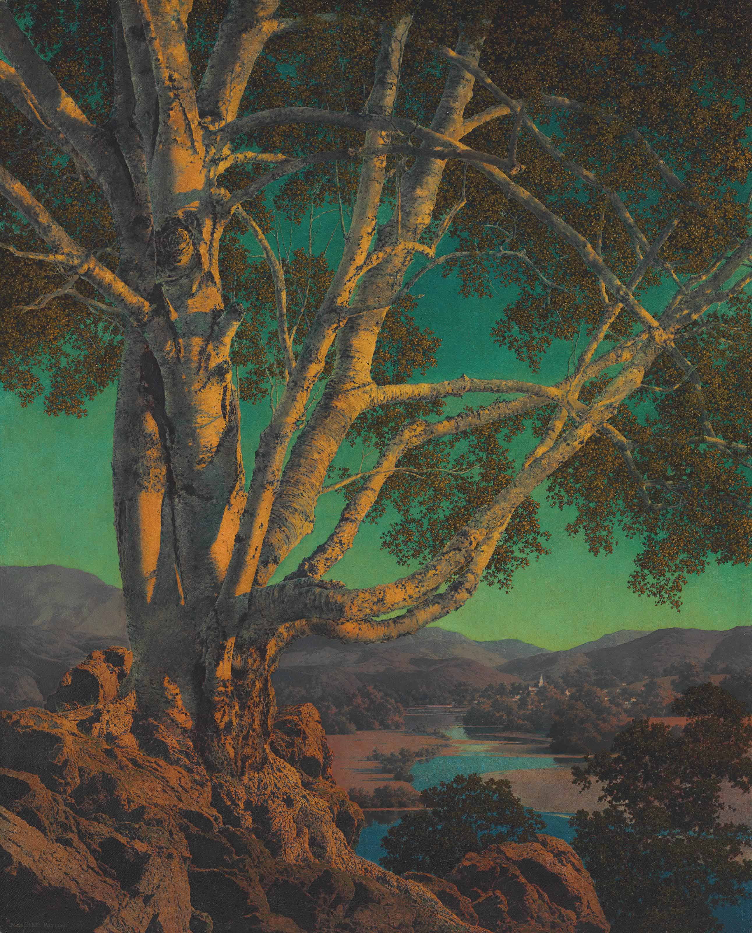 2K, oil painting, landscape, painting, Maxfield Parrish, Phone HD Wallpaper