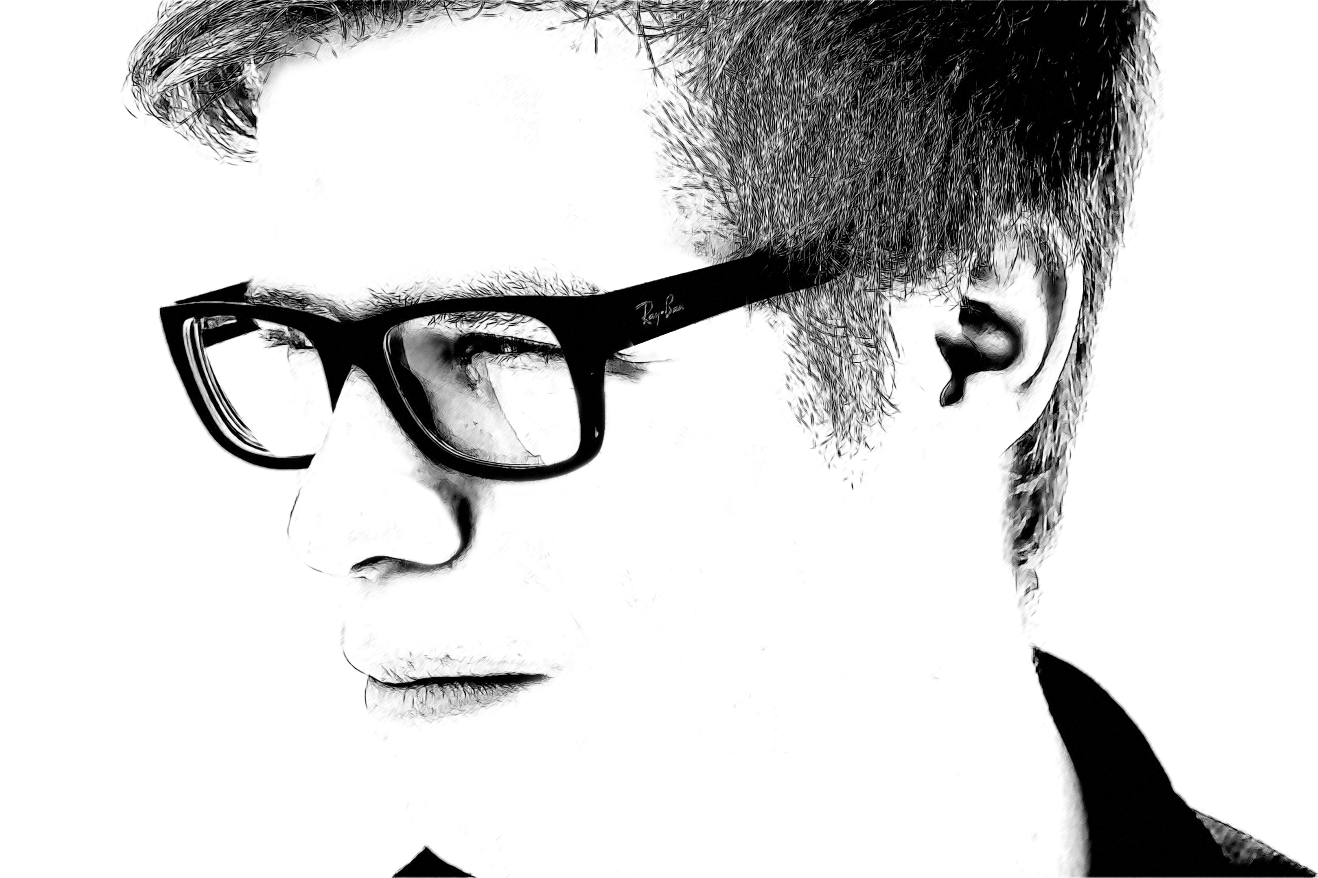 hairstyle, black And White, portrait, boy, black, glasses, close-up, white background, 5K, framed, one Person, people, young Adult, young men, section, HD Wallpaper