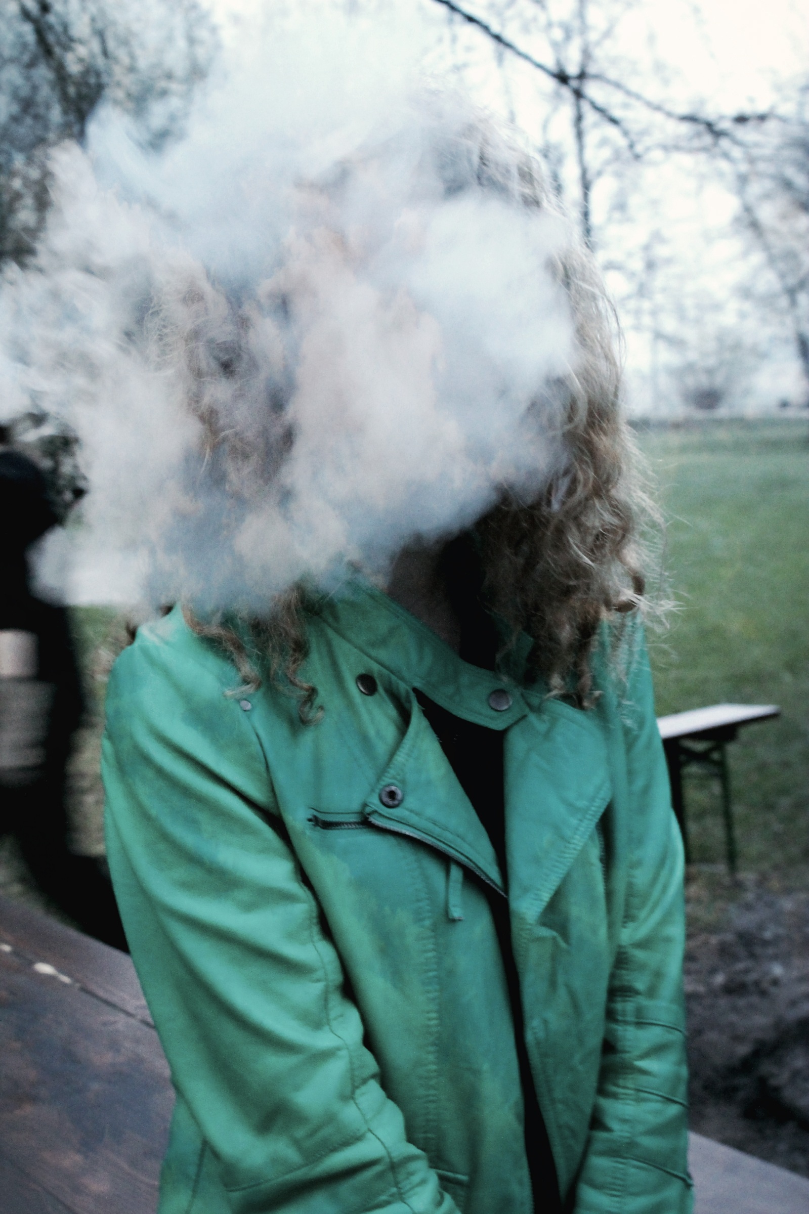 portrait, one person, contemplation, hair, smoke, leisure activity, warm clothing, day, waist up, head, uncertain, tree, standing, 1080P, winter, nature, Phone HD Wallpaper