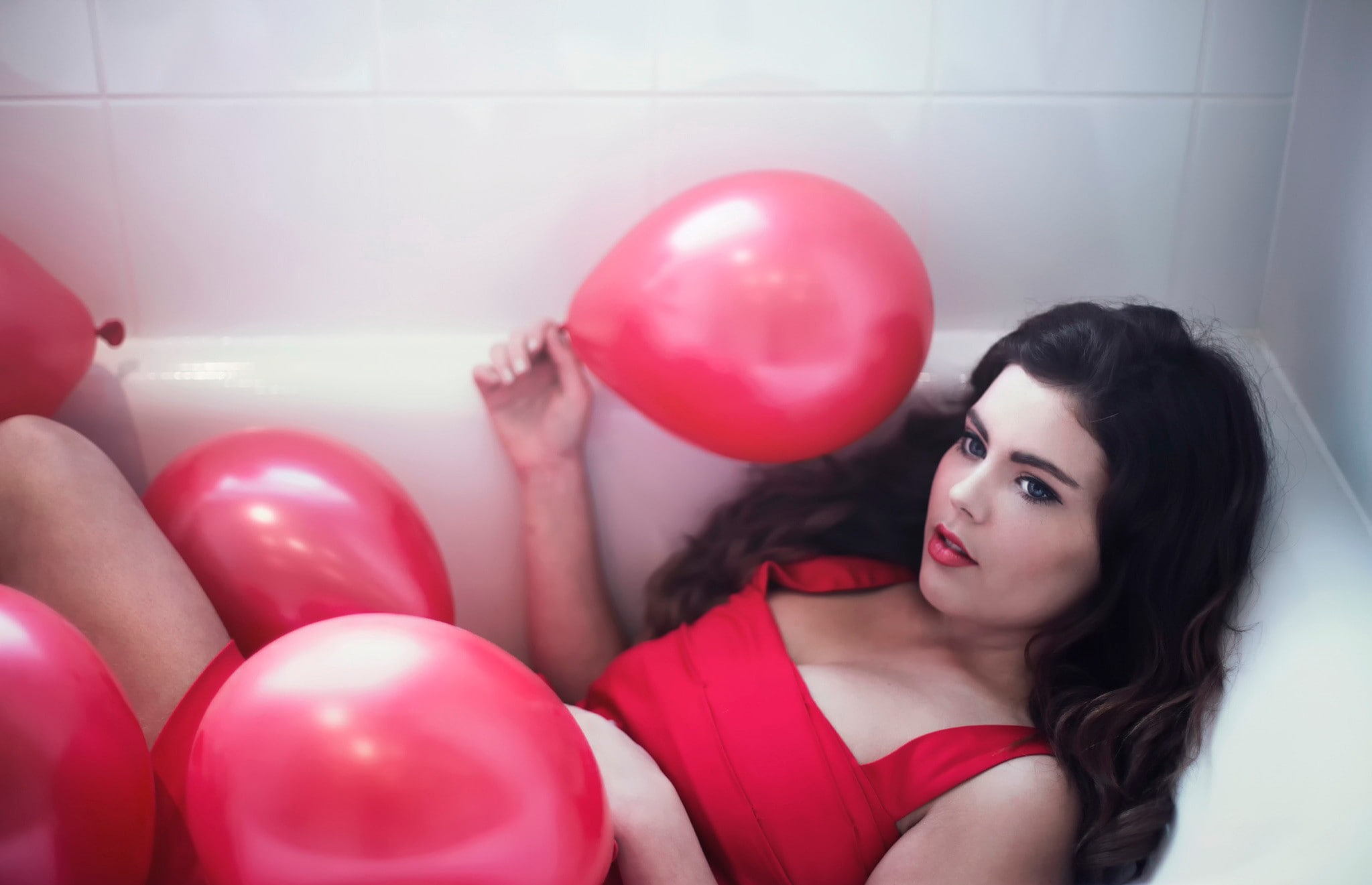 model, 1080P, women, balloon, HD Wallpaper