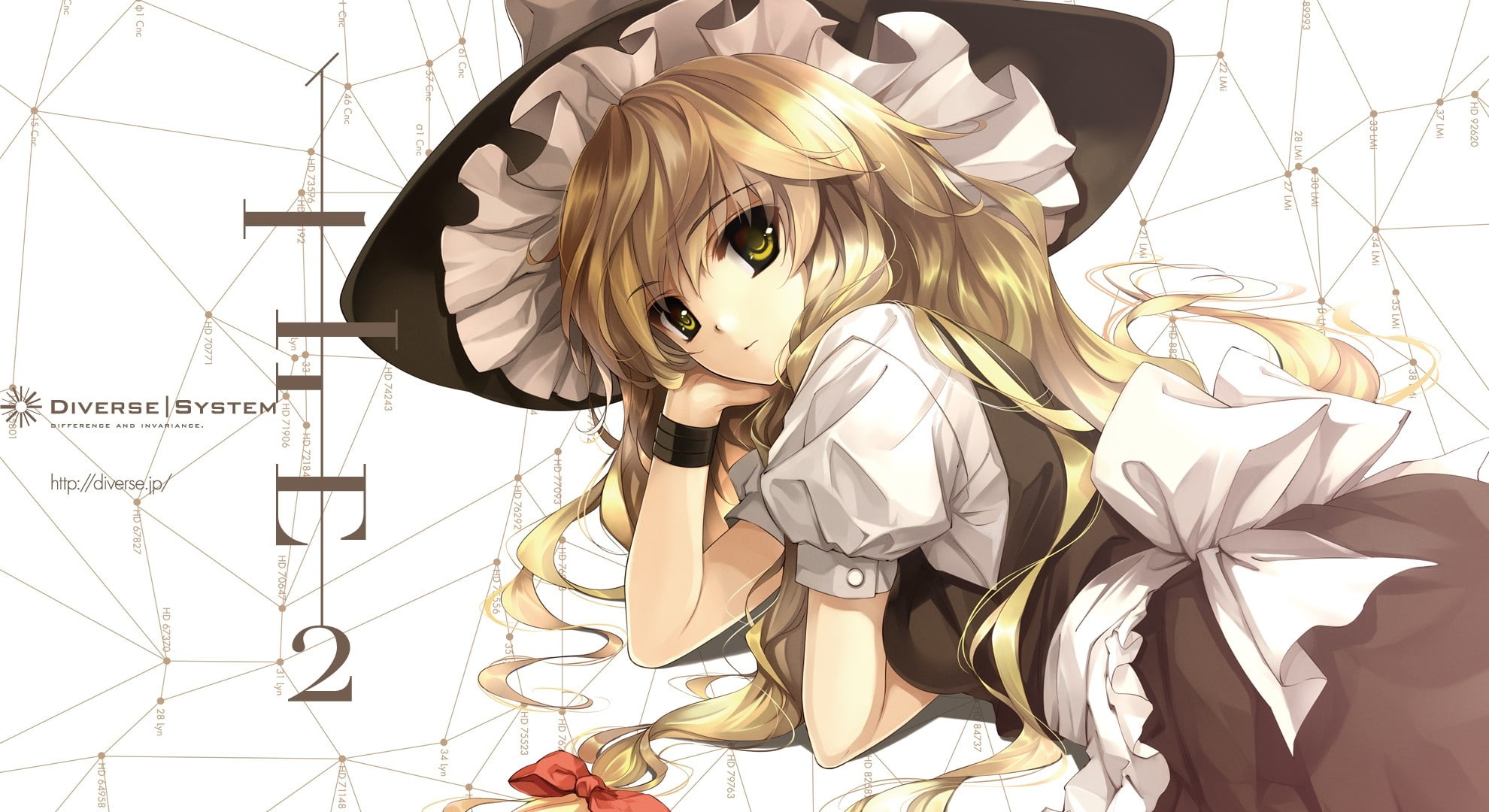 long, blondes, witch, art, marisa, lying, Dress, kirisame, hair, hd, eyes, bows, yellow, women, 1080P, long hair, aprons, braids, Touhou, HD Wallpaper