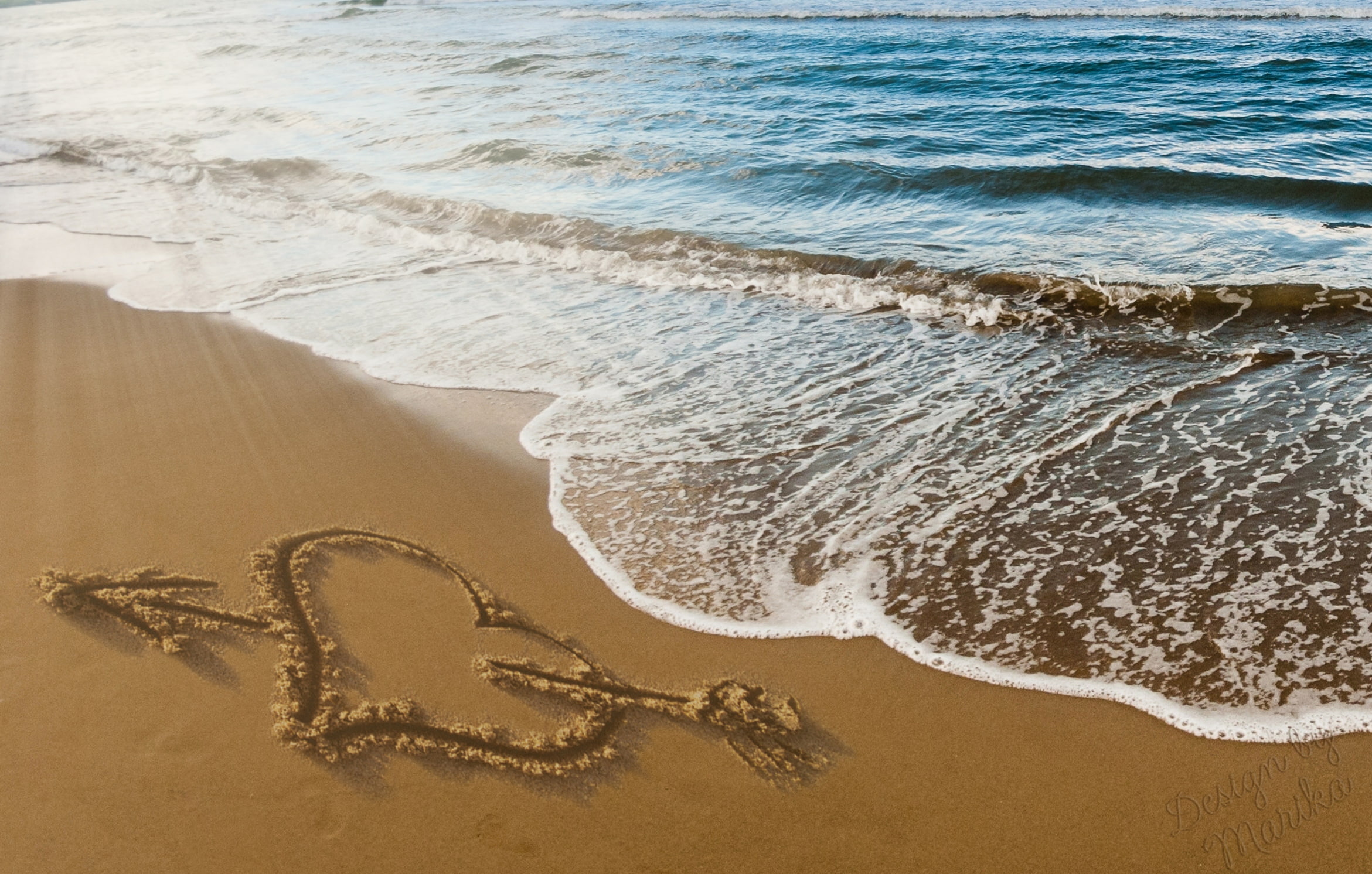 romance, vacations, new Years Day, brown, motion, waters Edge, sands, wave, relaxation, sunset, heart, nature, tranquility, scenics, high angle view, handwriting, HD Wallpaper
