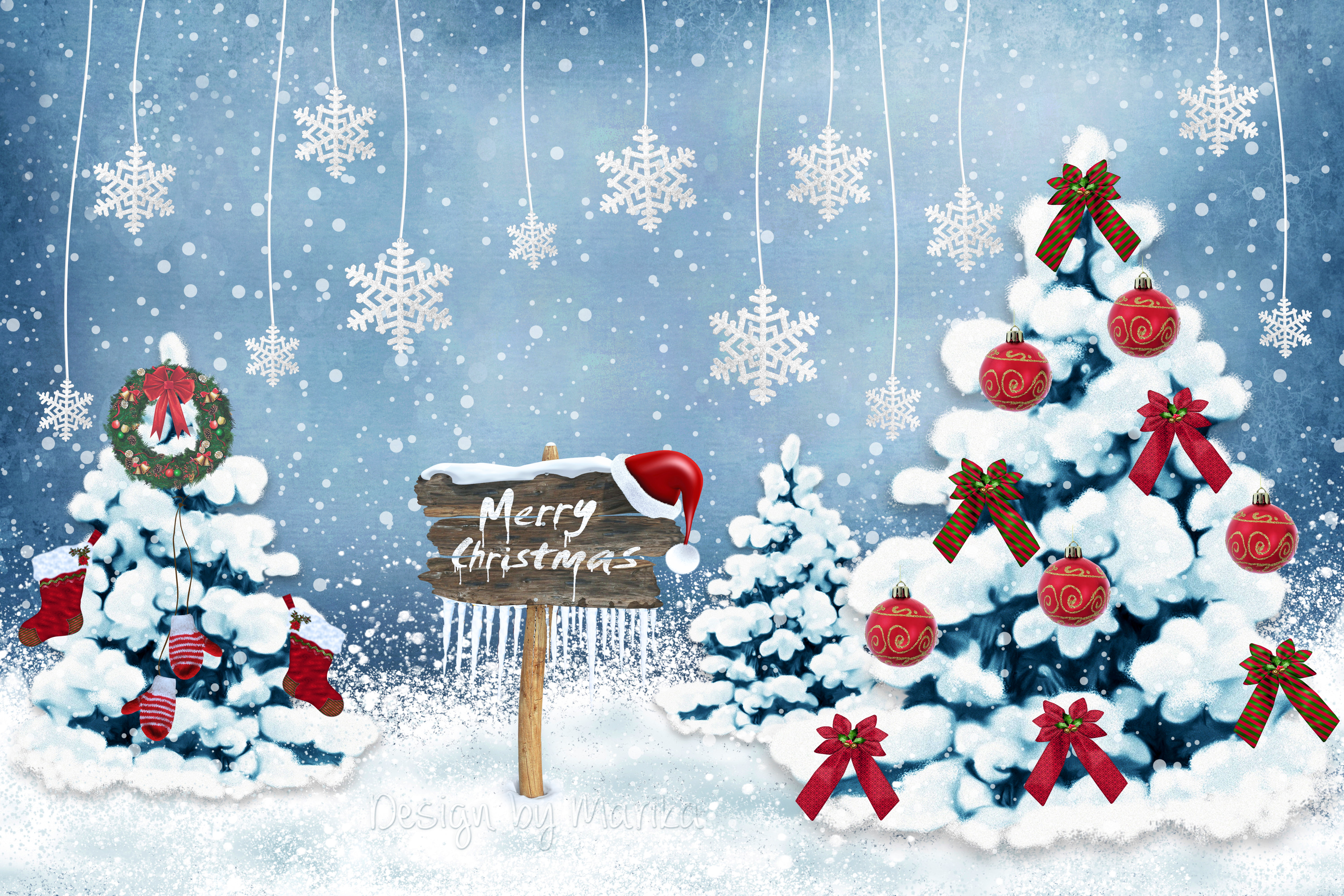 forest, tree, snow, Merry, New Year, 5K, Design by Marika, decoration, winter, Christmas, HD Wallpaper