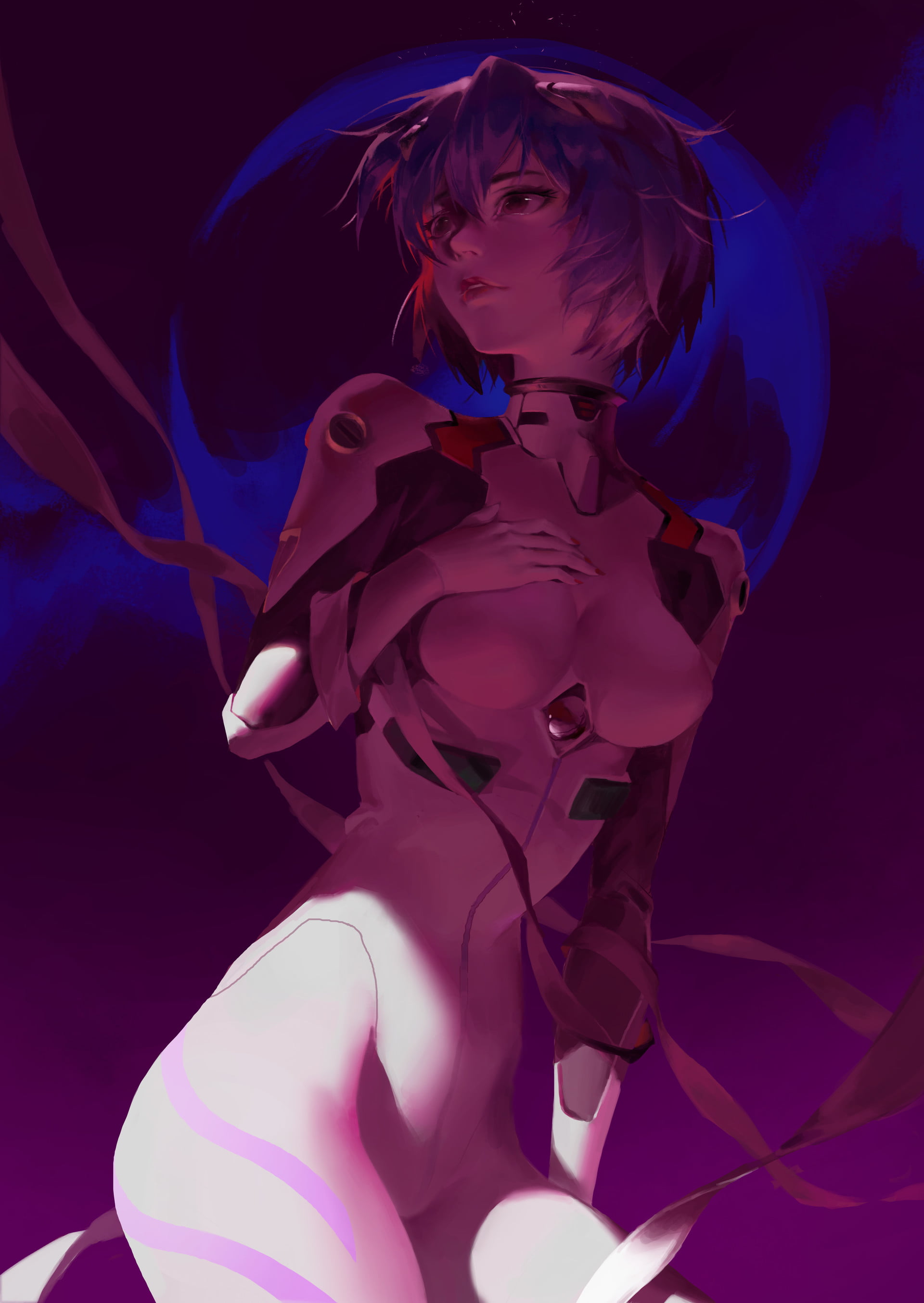 digital art, Ayanami Rei, artwork, Neon Genesis Evangelion, 2K, portrait display, short hair, vertical, anime girls, Phone HD Wallpaper