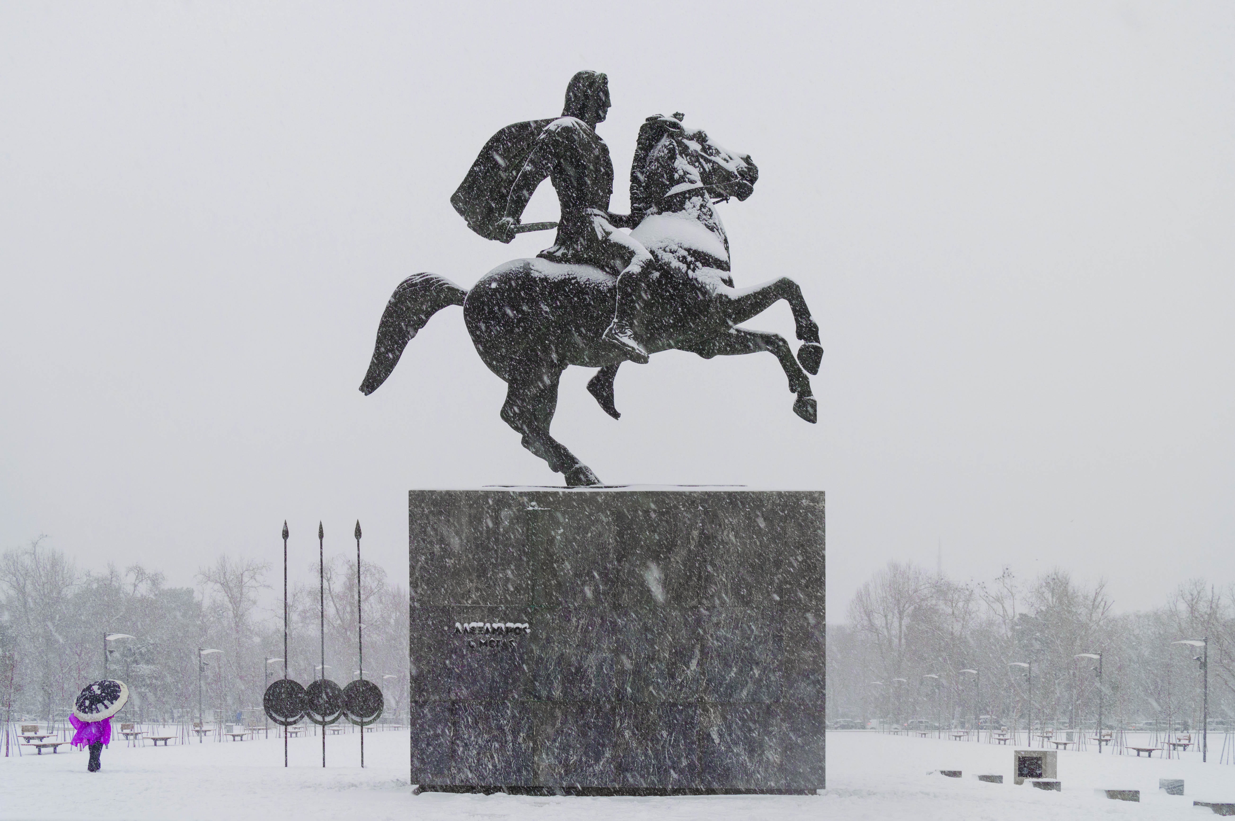 emblem, sky, human, nature, art and craft, horse, outdoors, tree, monument, day, art, clear sky, snowing, no people, statue, representation, field, winter, HD Wallpaper