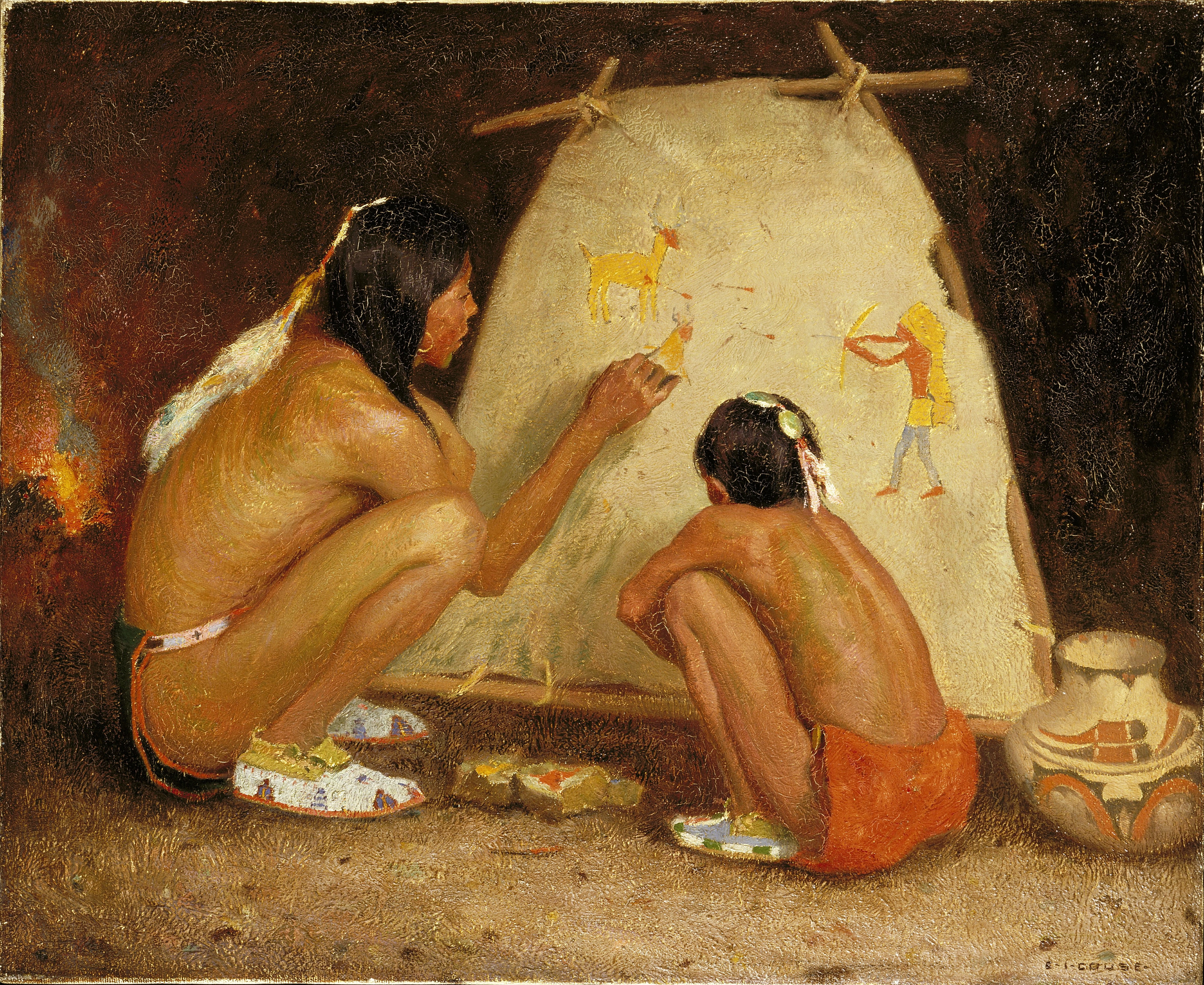 Eanger Irving Couse, 4K, Indian Painter, mother and son, HD Wallpaper