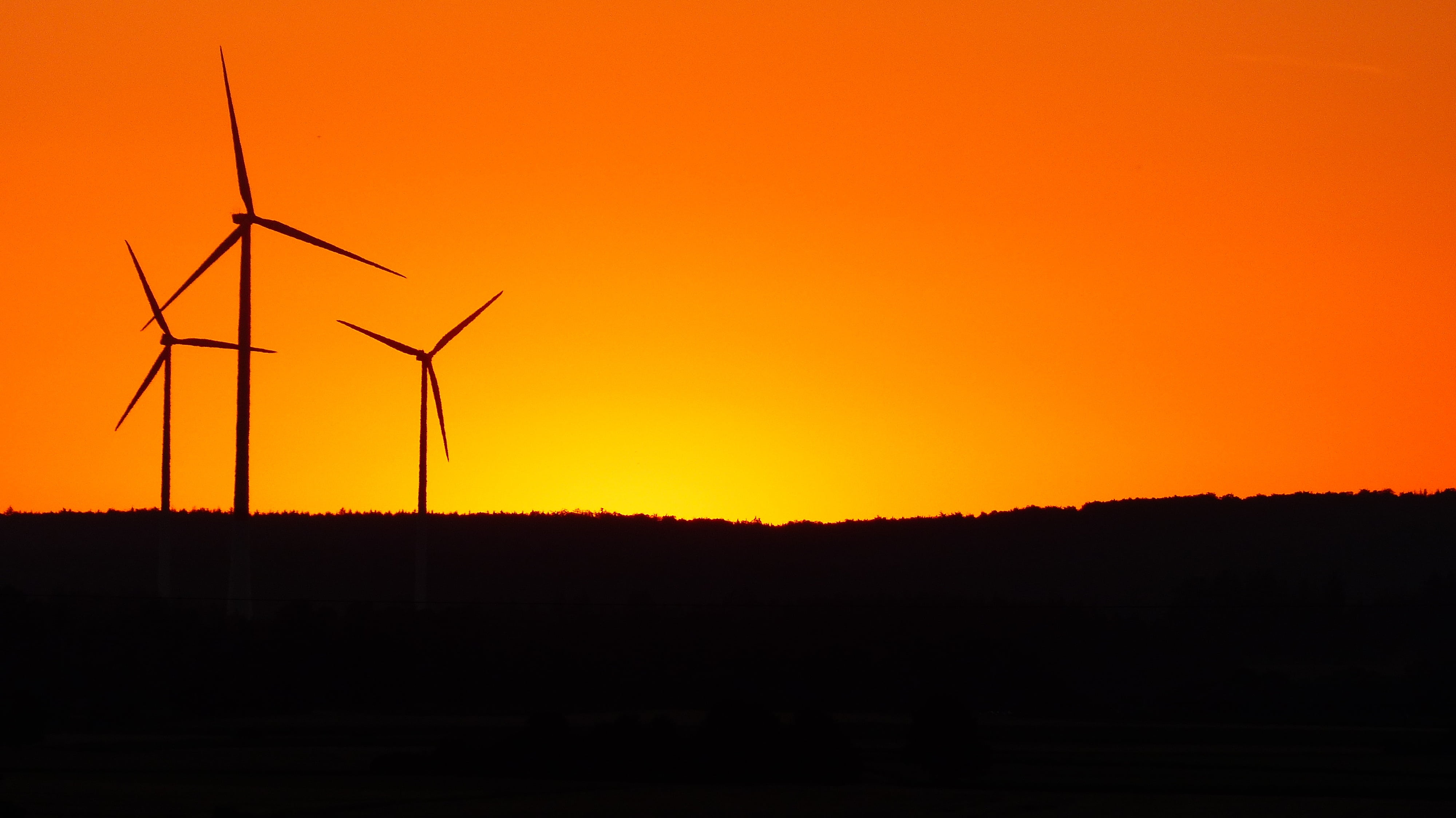power supply, golden, pinwheel, evening sky, silhouette, orange color, hour, climate, 4K, electricity, wind park, abendstimmung, wind power, morning, sunrise, HD Wallpaper