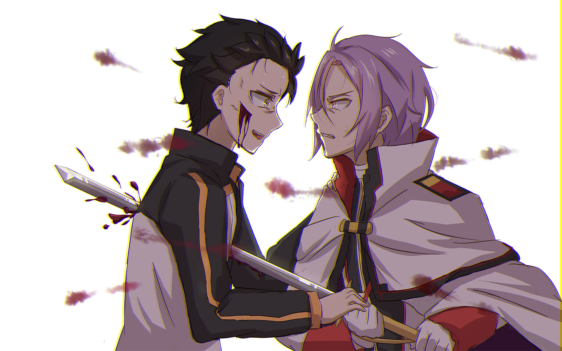 day, nature, people, white background, male likeness, human representation, performance, mask, creativity, Anime, natsuki subaru, sky, disguise, sword scar, HD Wallpaper