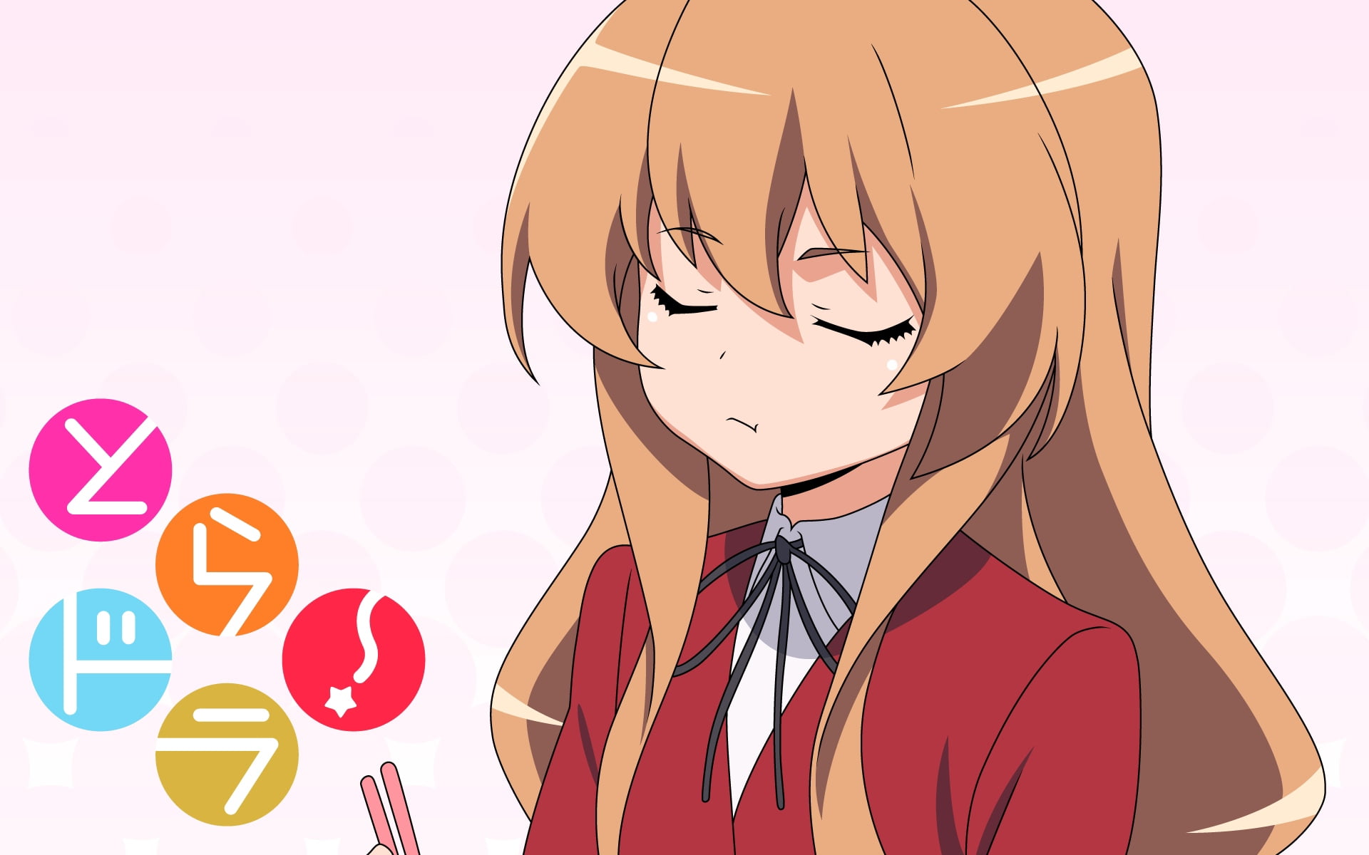 girl, art, anime, front view, real people, haired, portrait, young Adult, red, headshot, toradora, eyes closed, leisure activity, art and craft, aisaka taiga, HD Wallpaper