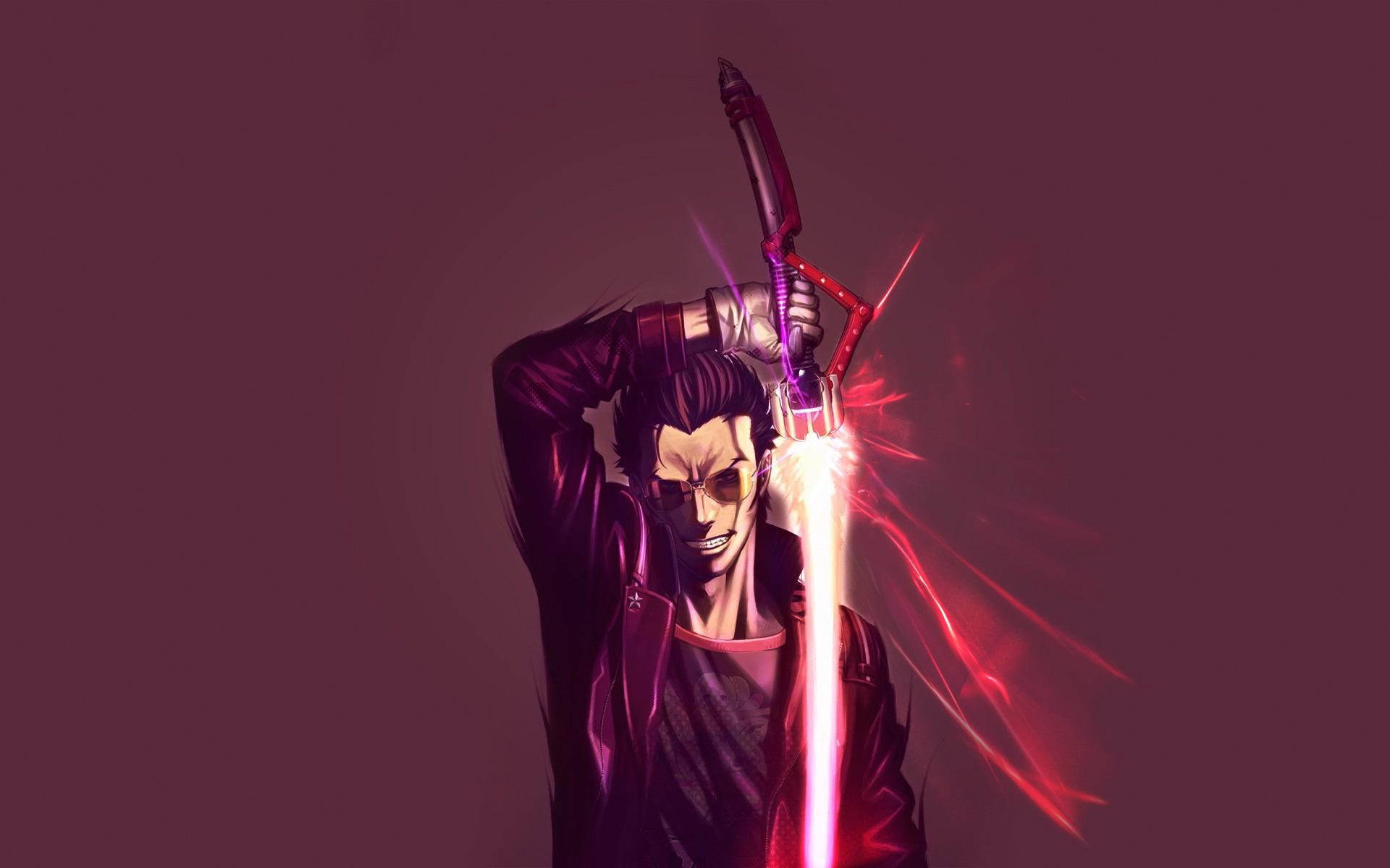 travis touchdown, heroes, art, character, purple, touchdown, no more heroes, male, travis, anime, goichi, haired, 1080P, goichi suda, suda, HD Wallpaper