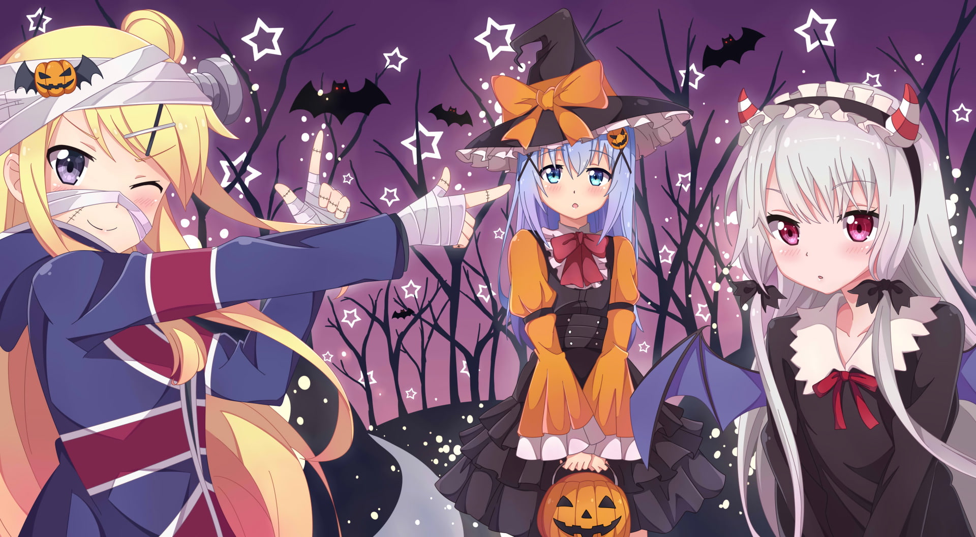 Kin-iro Mosaic, Chino Kafū, 1080P, Tonari no Kyuuketsuki-san, Sophie Twilight, Anime, Crossover, Karen Kujou, Is the Order a Rabbit?, HD Wallpaper