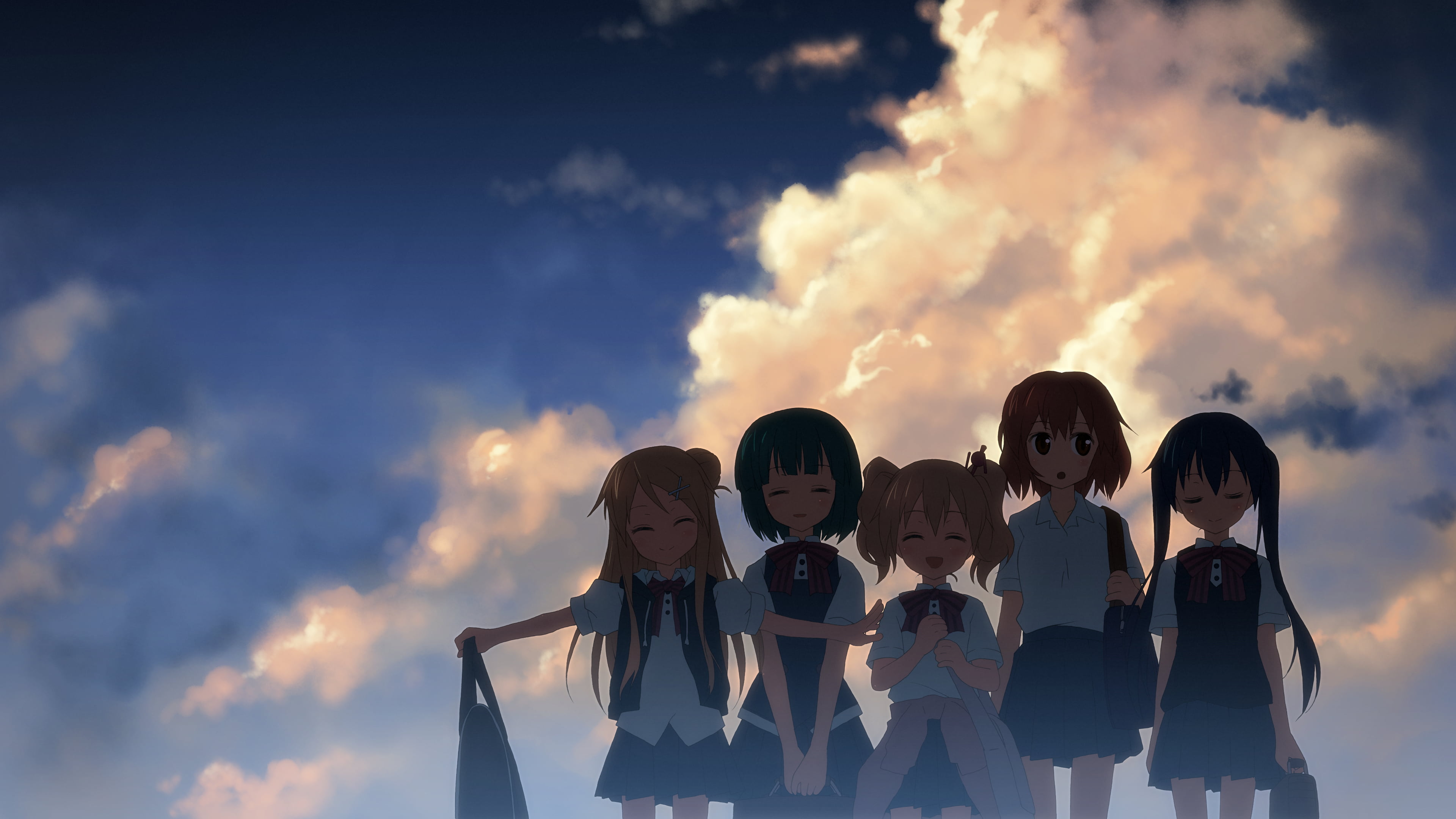 school uniform, Kujou Karen, schoolgirl, Kin-Iro Mosaic, Alice Cartelet, Komichi Aya, Oshino Shinobu, Inokuma Yuko, 4K, HD Wallpaper