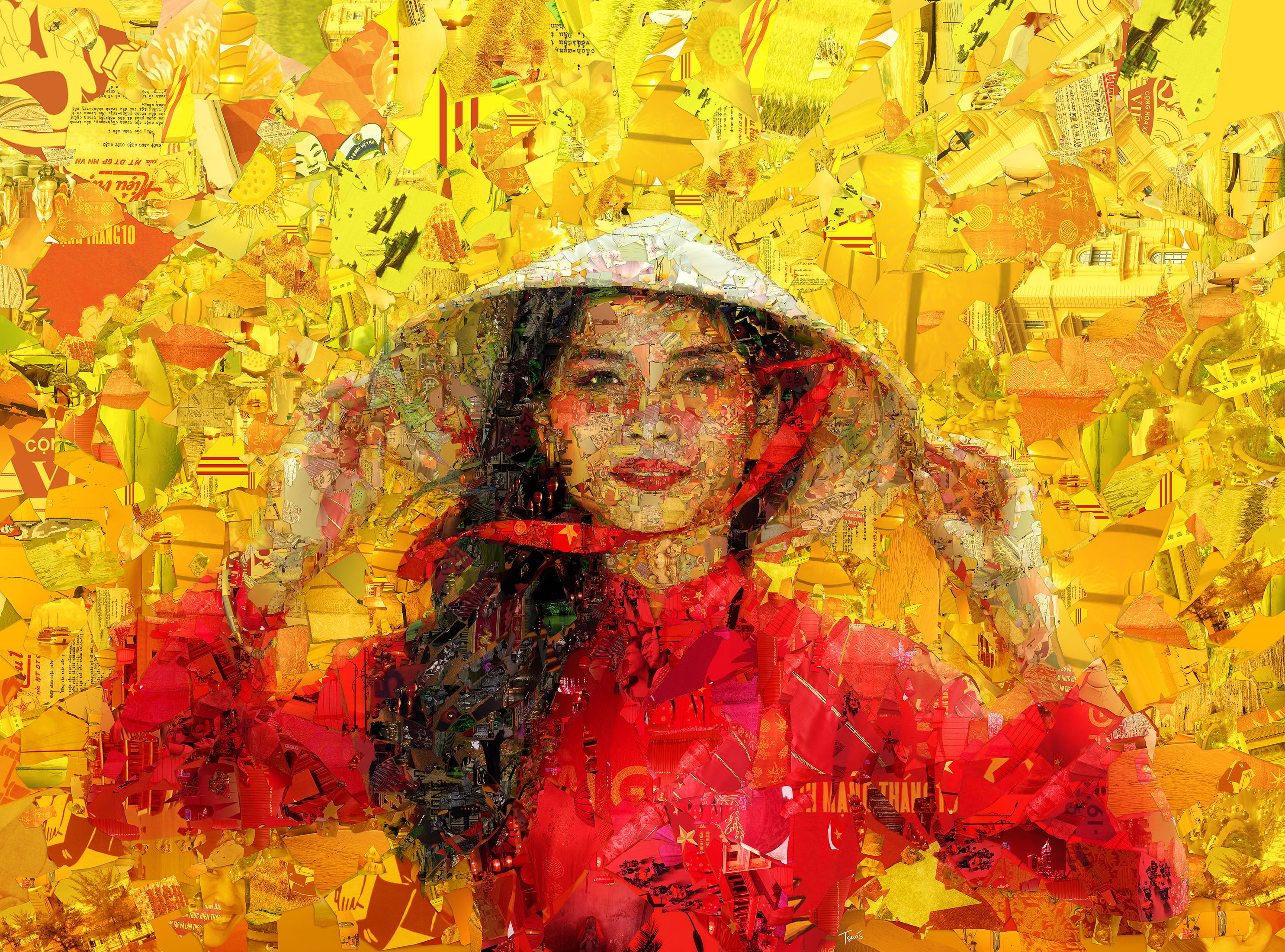 Mosaic art, Vietnamese girl, Portrait, Illustration, 2K, HD Wallpaper
