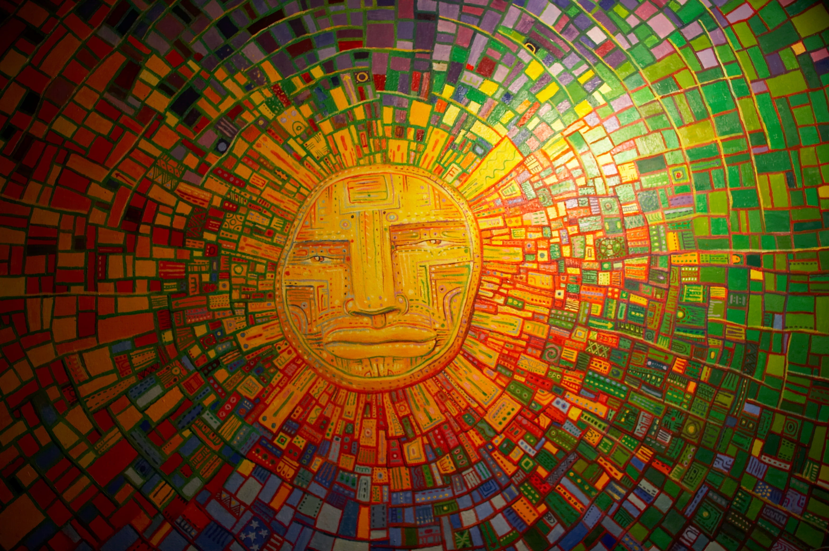 artwork, colorful, DeviantArt, Sun, mosaic, 2K, drawing, face, HD Wallpaper