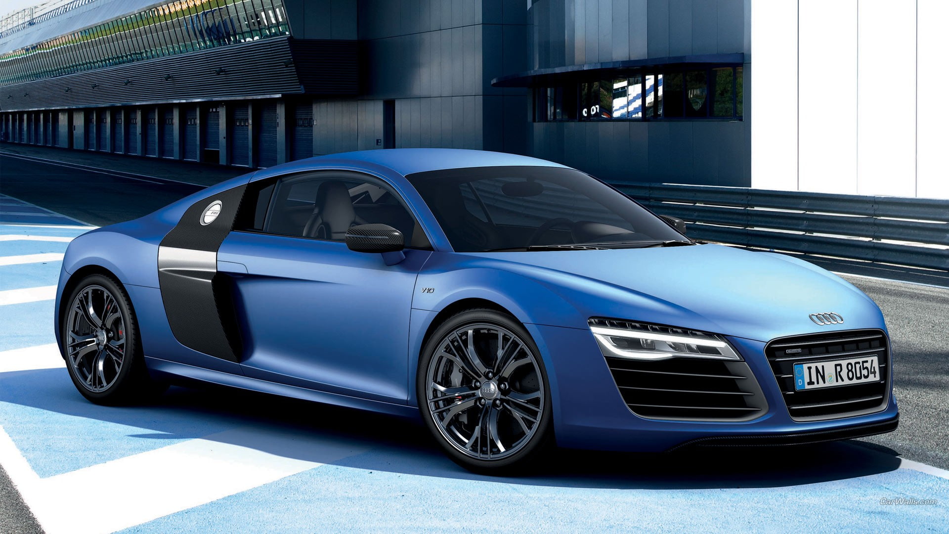 architecture, luxury, mode of transportation, Audi R8, transportation, car, Audi, stationary, land vehicle, reflection, blue, outdoors, 1080P, building exterior, HD Wallpaper