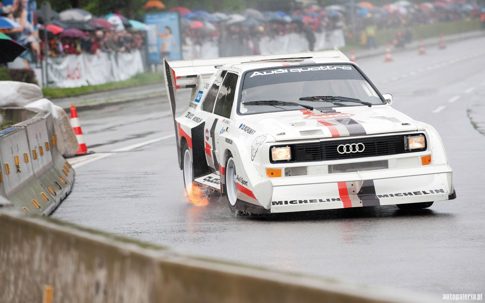 fire, audi, cars, track, water, rain, hd, flame, race, 720P, backfire, HD Wallpaper