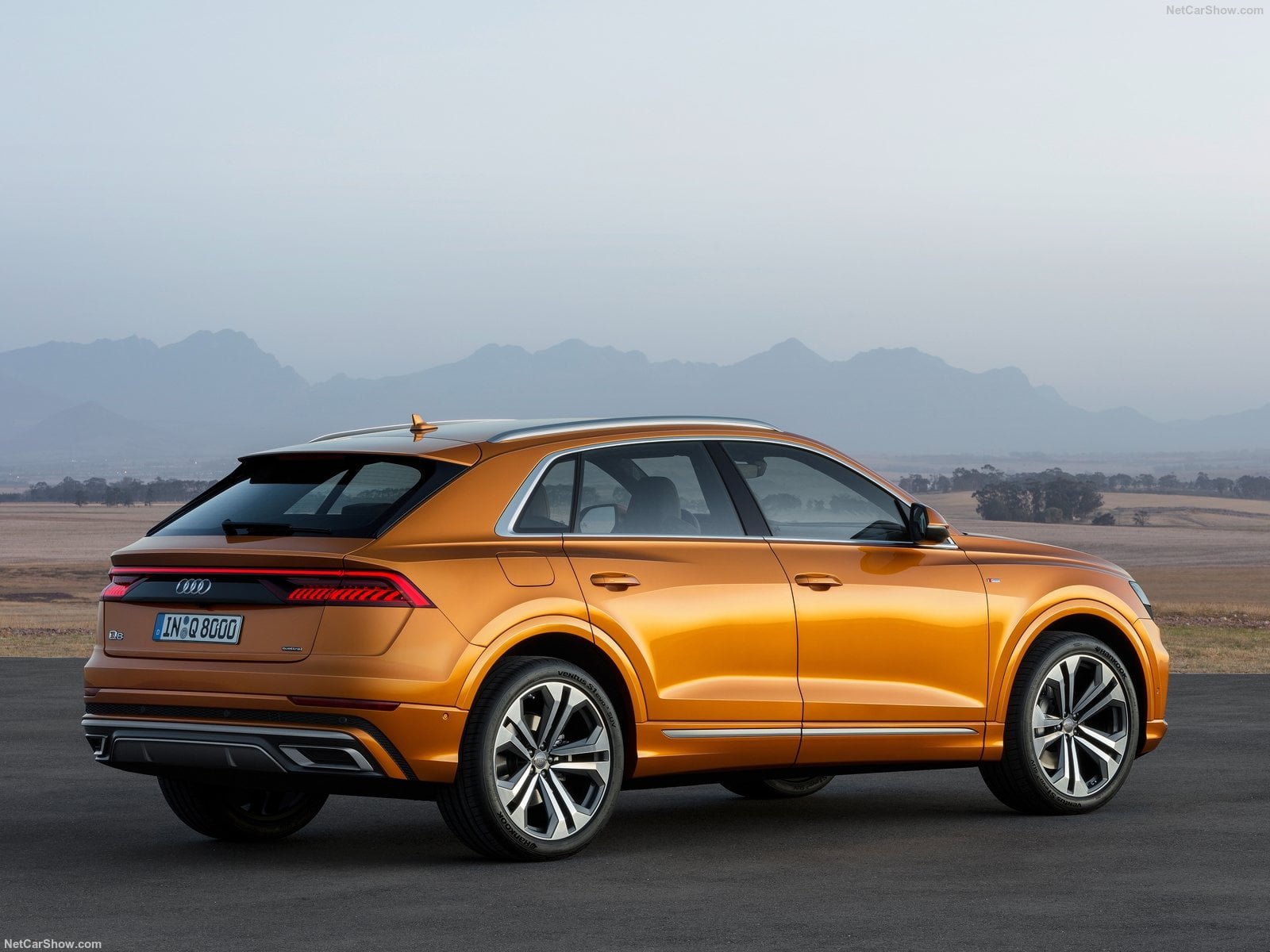 Audi Q8 2019, land vehicle, car, day, mountain, symbol, stationary, sign, yellow, nature, mountain range, retro styled, mode of transportation, 720P, transportation, HD Wallpaper