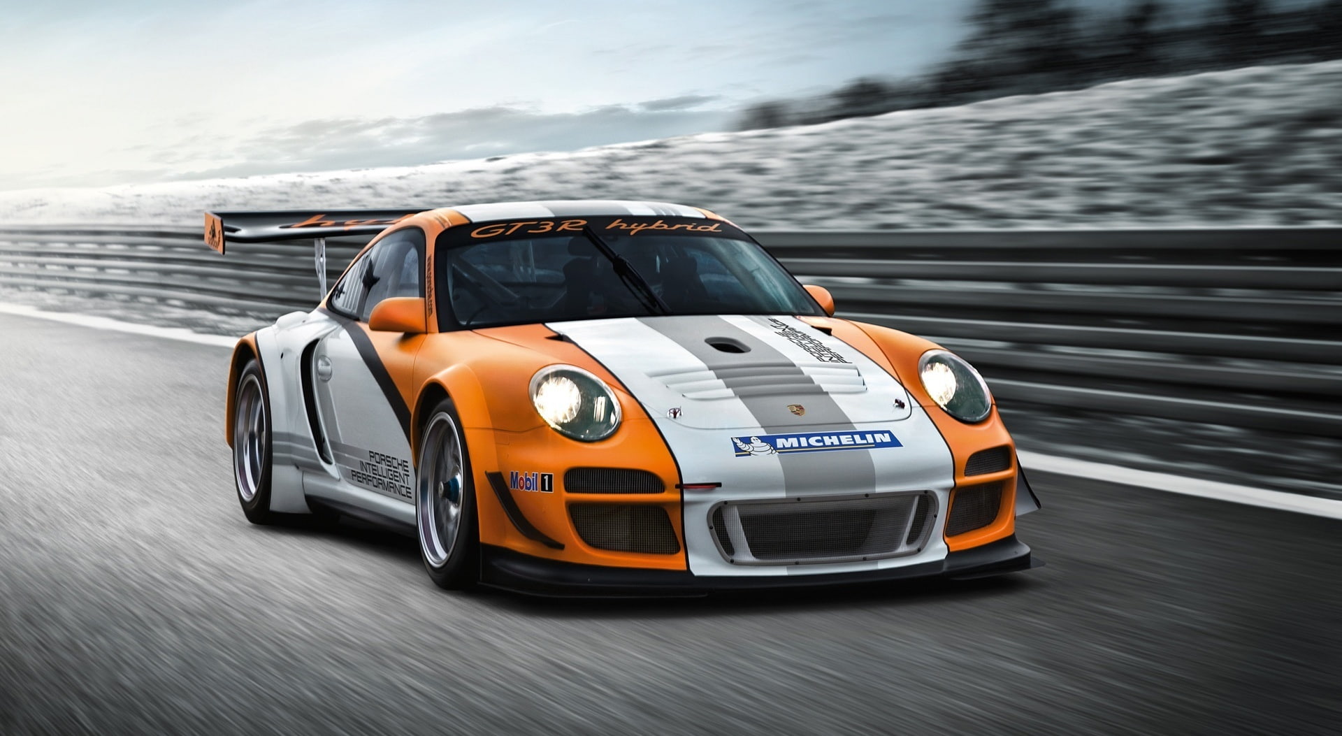 mode of transportation, competition, porsche, track and field, sports car, professional sport, land vehicle, 1080P, racecar, white, motor vehicle, orange, HD Wallpaper