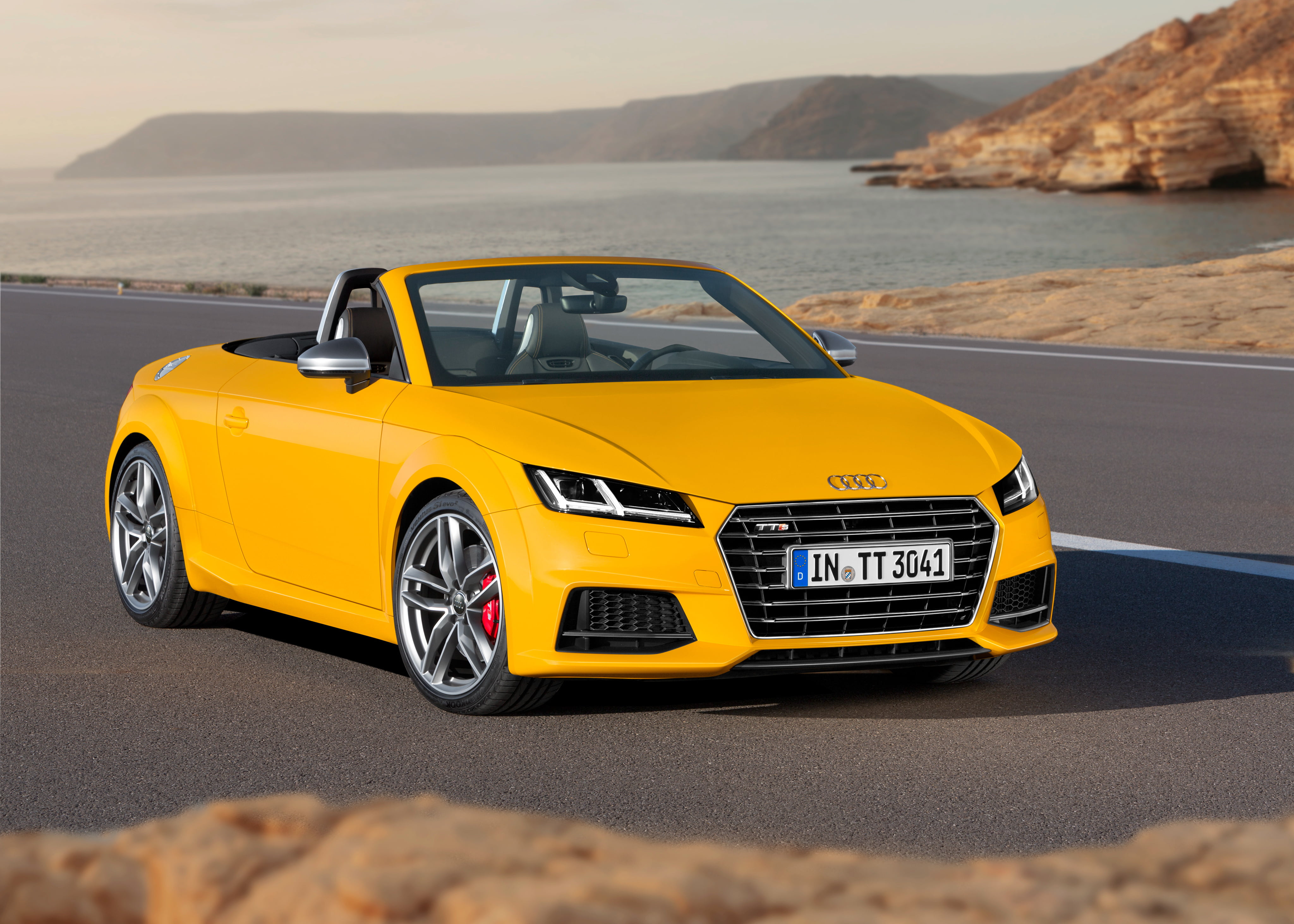 road, sea, 2014, speed, mountain, roadster, wheel, mode of Transport, yellow, city, luxury, water, travel, tts, motor Vehicle, audi, taxi, sport, nature, HD Wallpaper