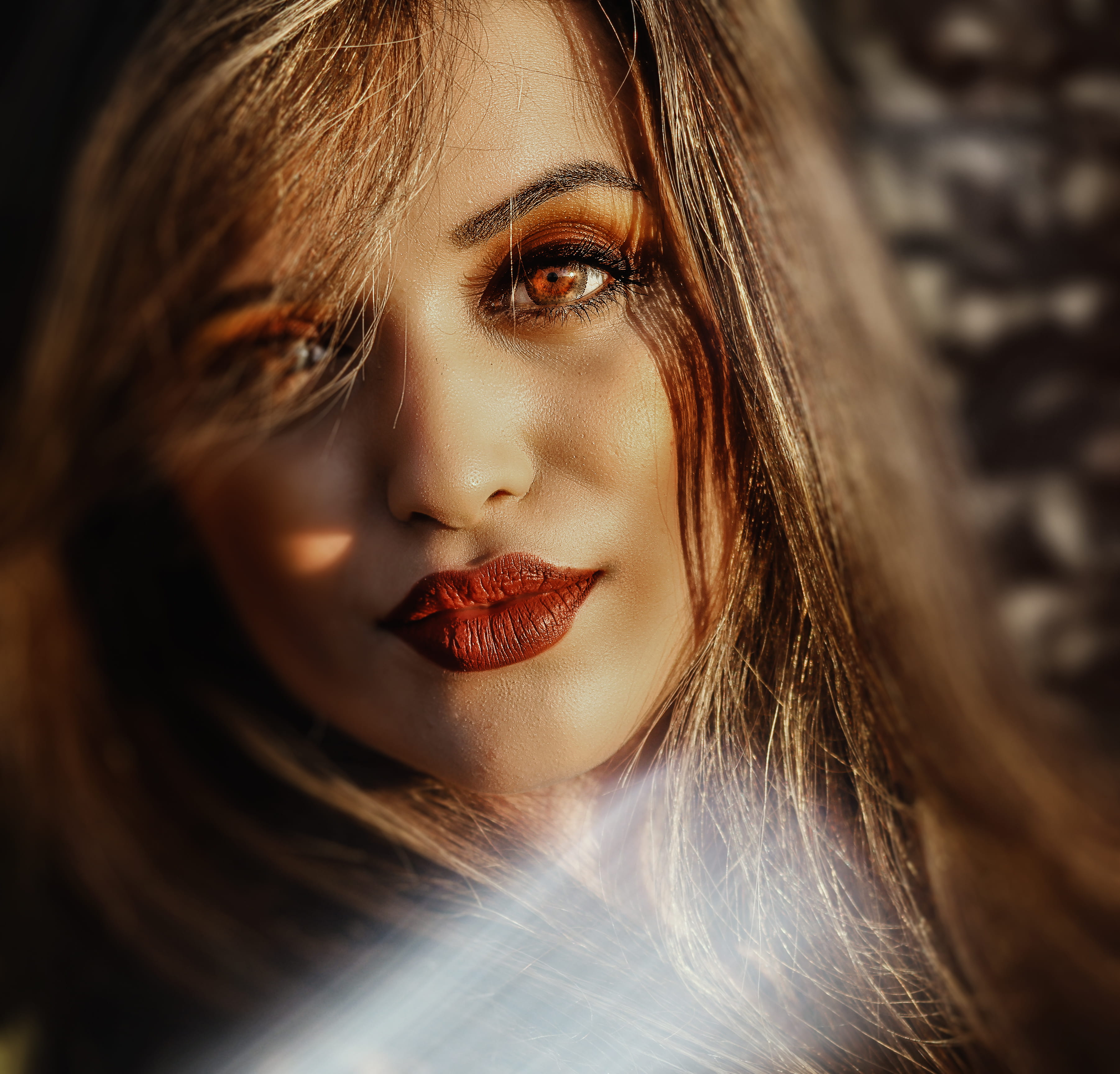 glamour, matte, s, beauty, model, close, one person, red lips, young adult, long hair, human body part, red, eyes, headshot, brown hair, adult, fashion, HD Wallpaper
