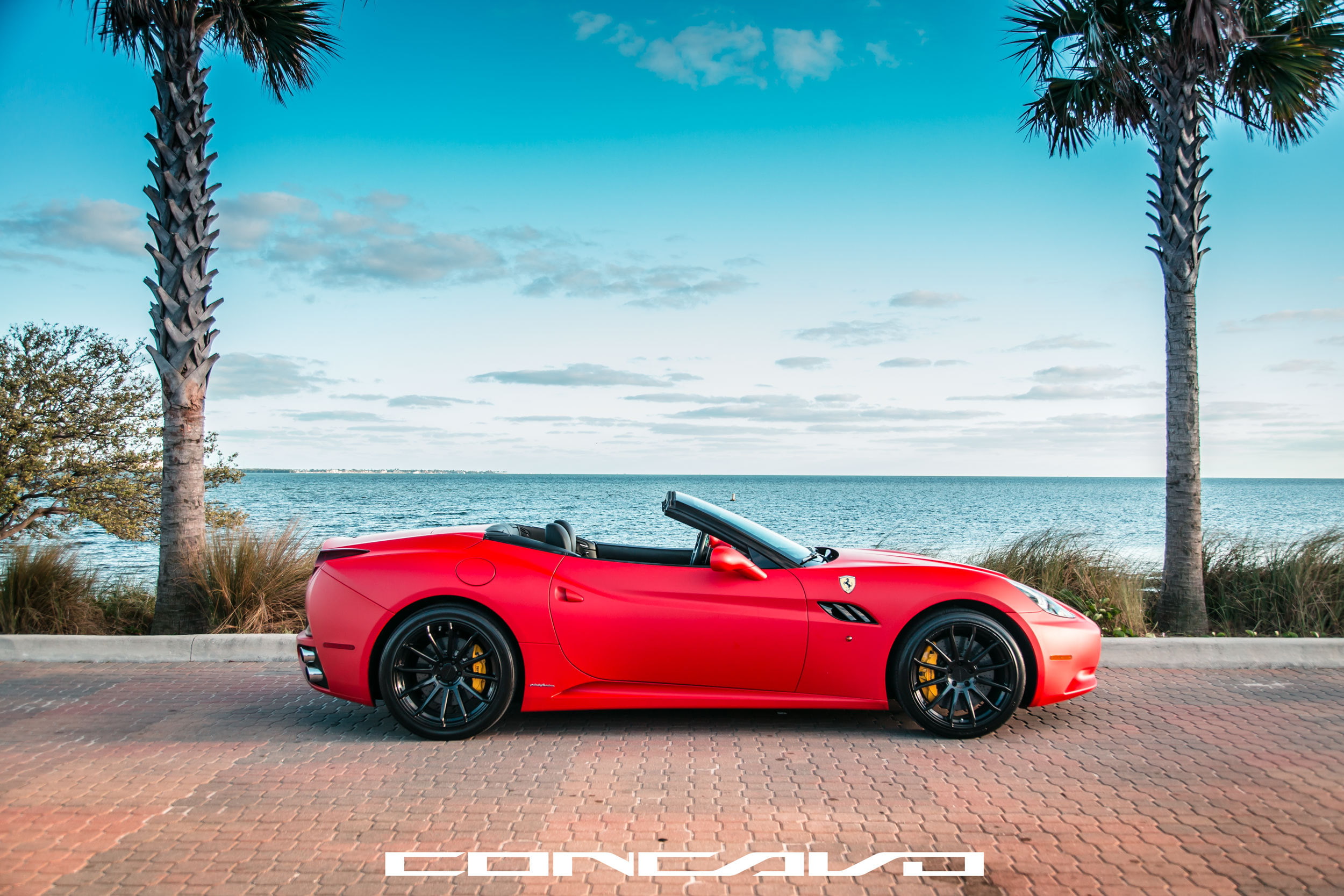 Concave, side, auto, 1080P, Matte Red, Wheels, machine, Ferrari, California, HD Wallpaper