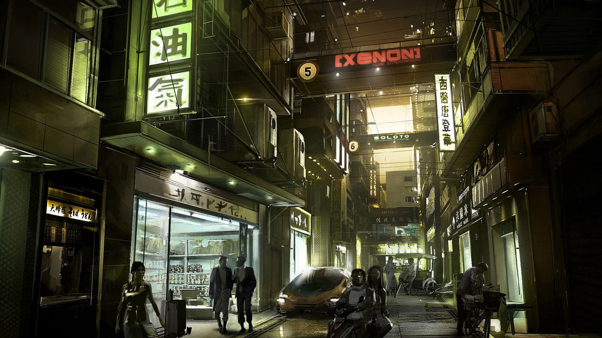 transportation, architecture, group of people, xenon, outdoors, 1080P, crowd, signage, waiting, cyberpunk, city life, building, real people, city, mode of transportation, HD Wallpaper