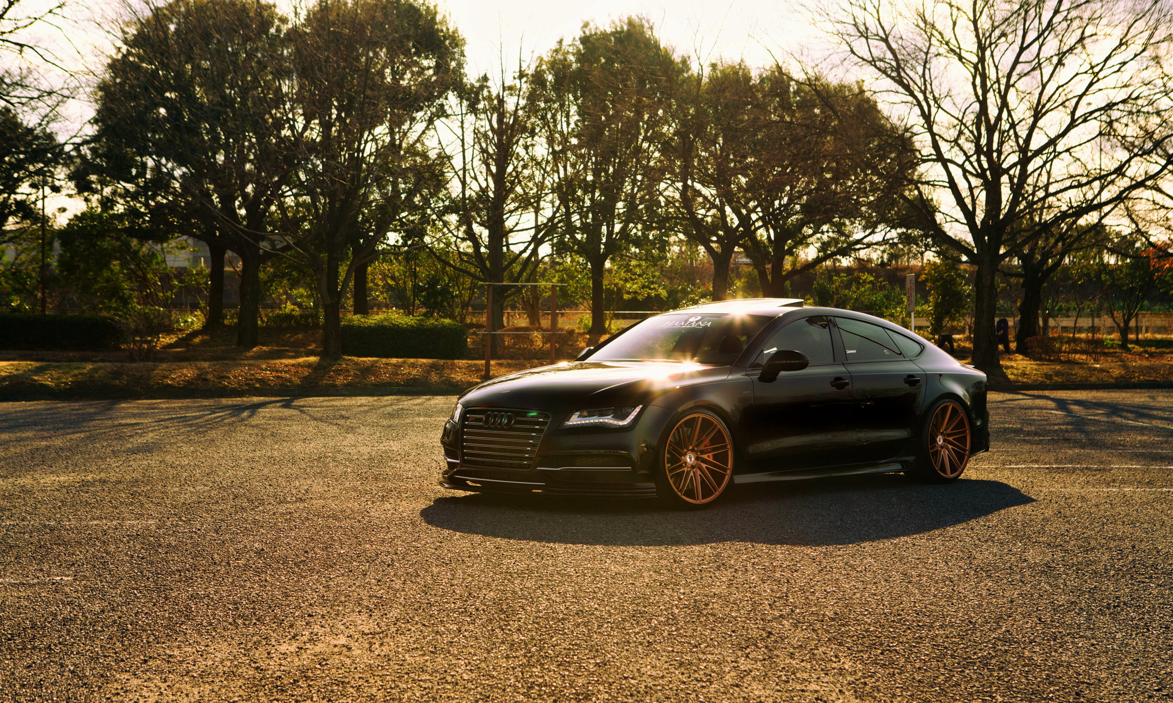 outdoors, day, car, transportation, mode of transportation, black, plant, frontside, sunlight, 1080P, Audi, land, road, travel, wheel, sedan, luxury, street, HD Wallpaper