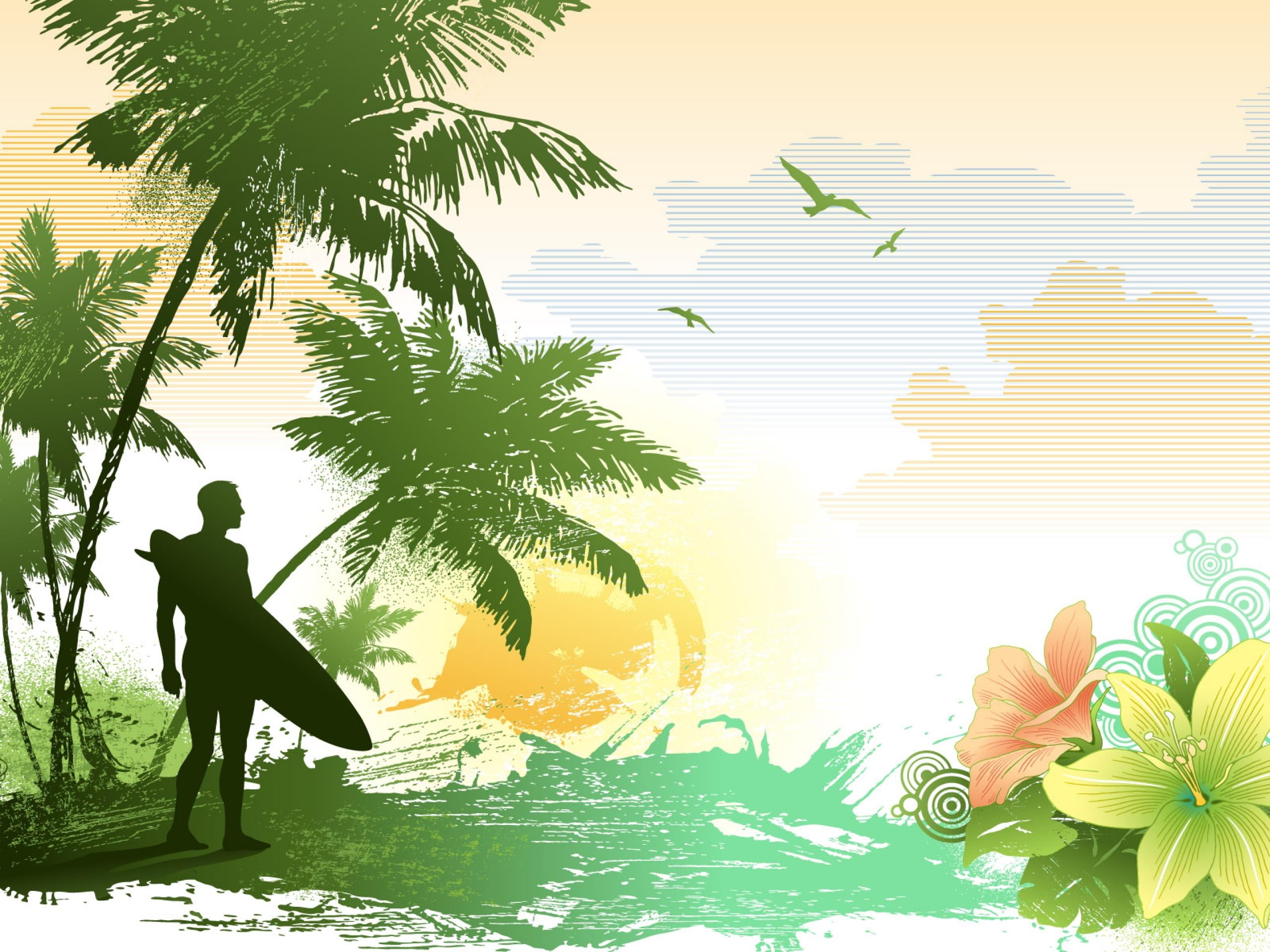 sun, outdoors, beach, palm Tree, females, plant, summer, men, palm trees, man, nature, tree, tropical Climate, grass, black Color, surf, real people, illustrations And Vector Art, HD Wallpaper