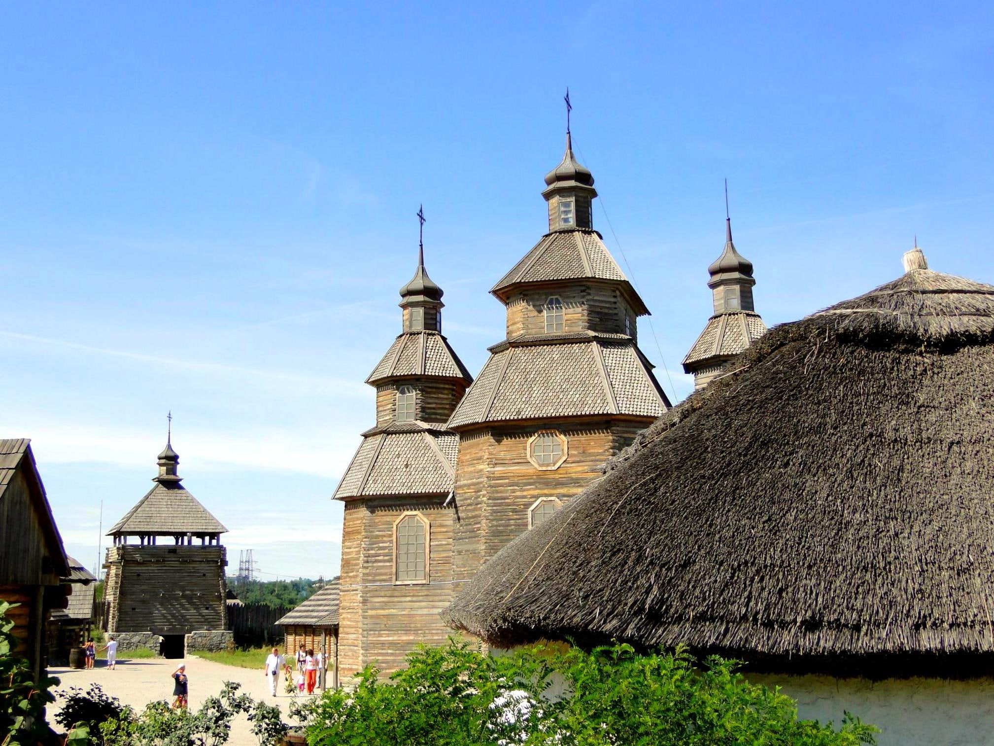 reconstruction, Khortytsya, the Church of the Intercession of the blessed virgin Mary, Ukraine, island, Zaporizhia, historical and cultural complex Zaporizhzhya Sich, HD Wallpaper