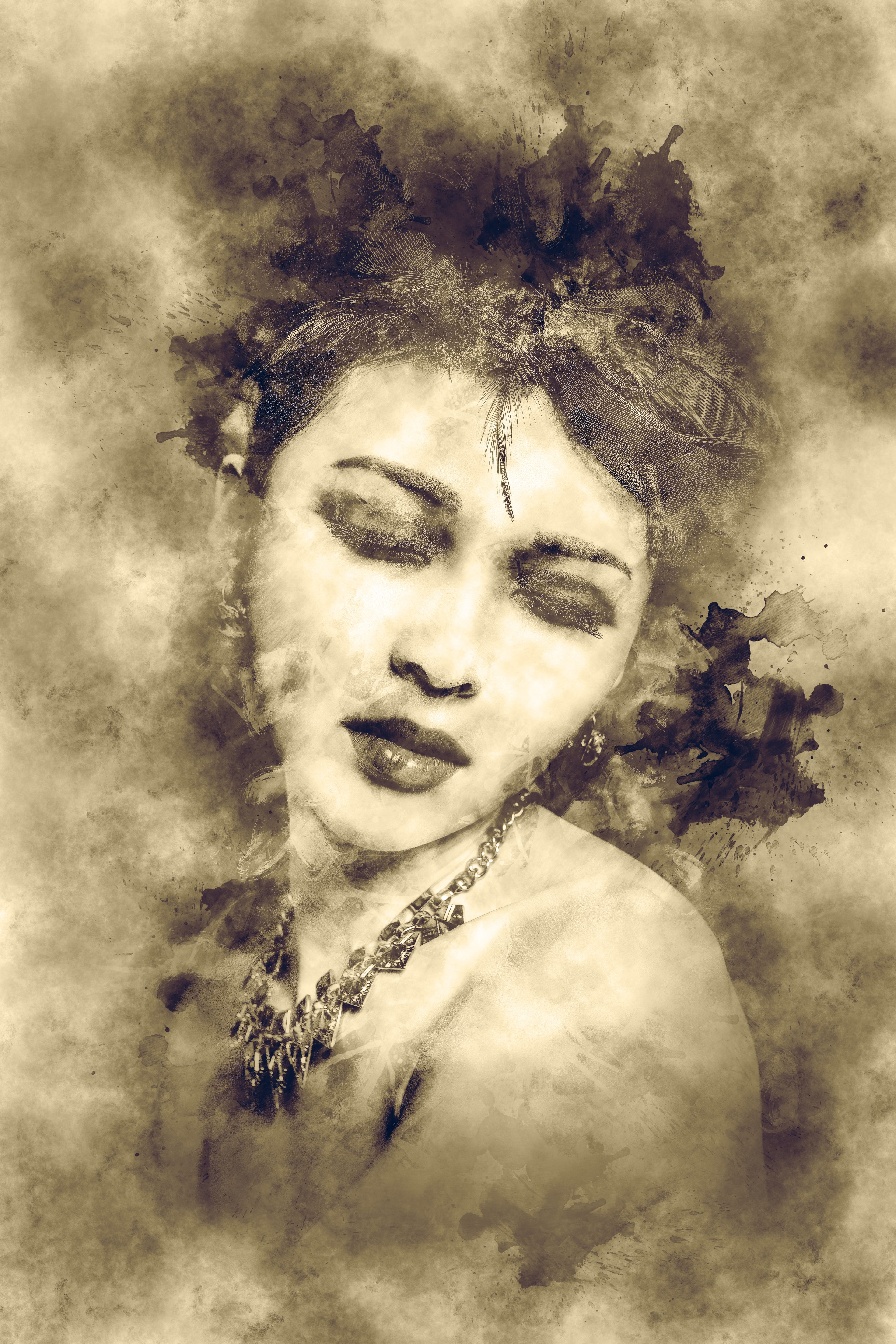 nature, flowering plant, beauty, outdoors, textured effect, people, fragility, creative, face, contemplation, one person, sketch, woman, digital painting, Phone HD Wallpaper