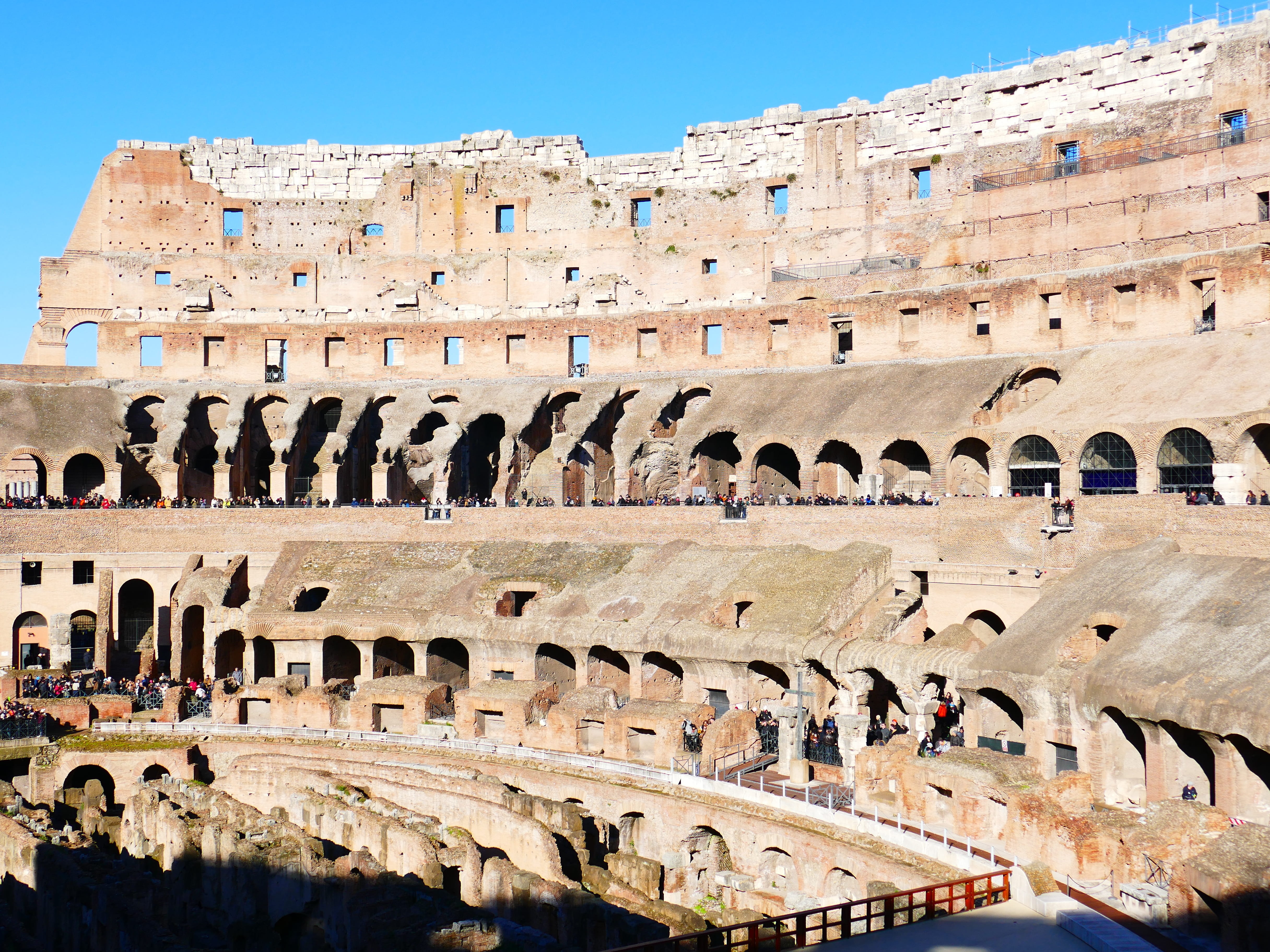 Landmark, the past, tourism, monument, 4K, nature, ruined, travel, clear sky, italy, old ruin, history, sky, Rome, Colosseum, building exterior, archaeology, HD Wallpaper