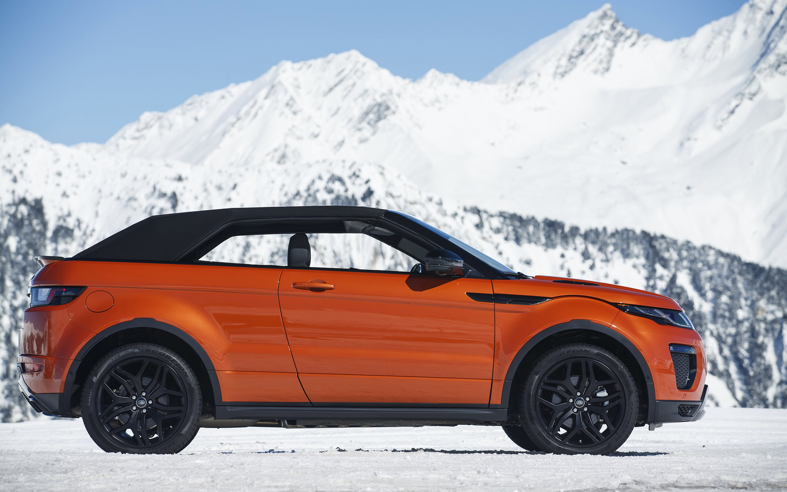 mountains, Convertible, 2K, snow, car, Range Rover Evoque, vehicle, HD Wallpaper