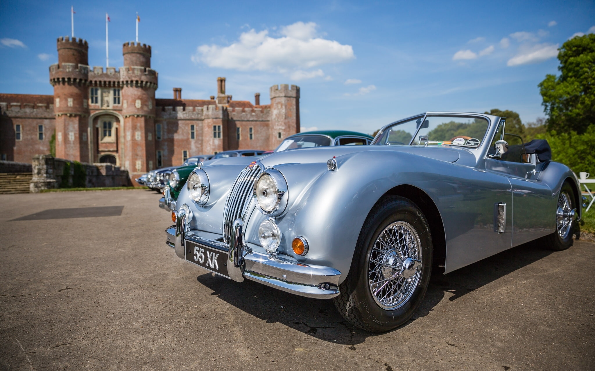 classic, 1080P, Jaguar XK120, retro, England, Herstmonceux Castle, HD Wallpaper